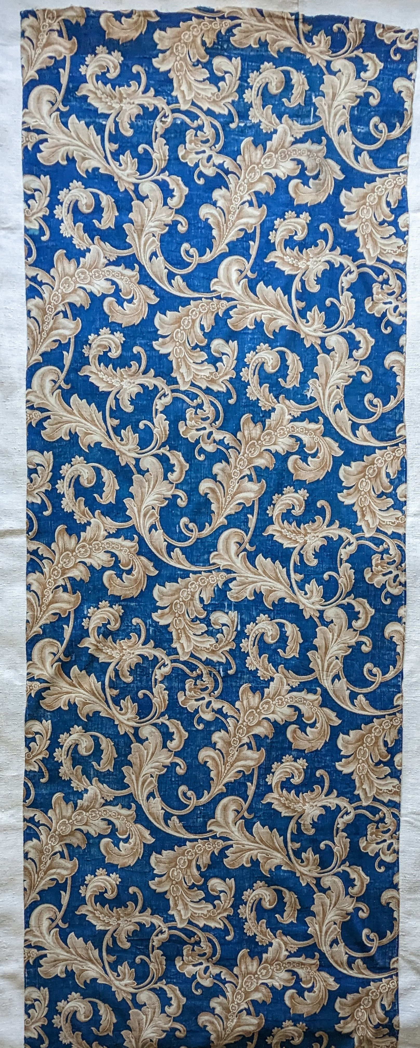 Large Panel 19th Century French Cotton Print Scrolled Leaves