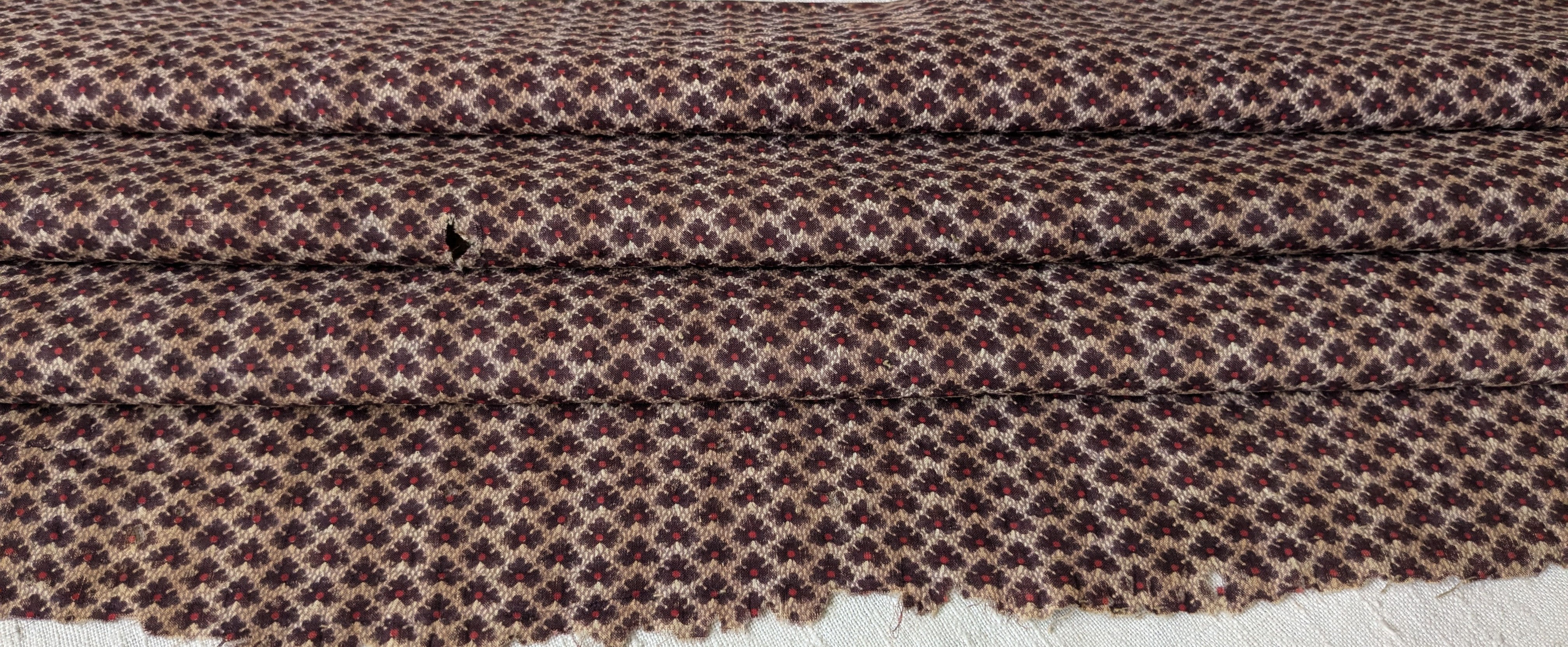Early 1800's French Cotton Block Print Leaves