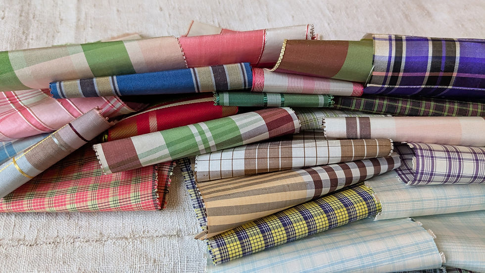 Thumbnail: Lrg Lot 19th Century French Ribbon Silk Plaid Samples