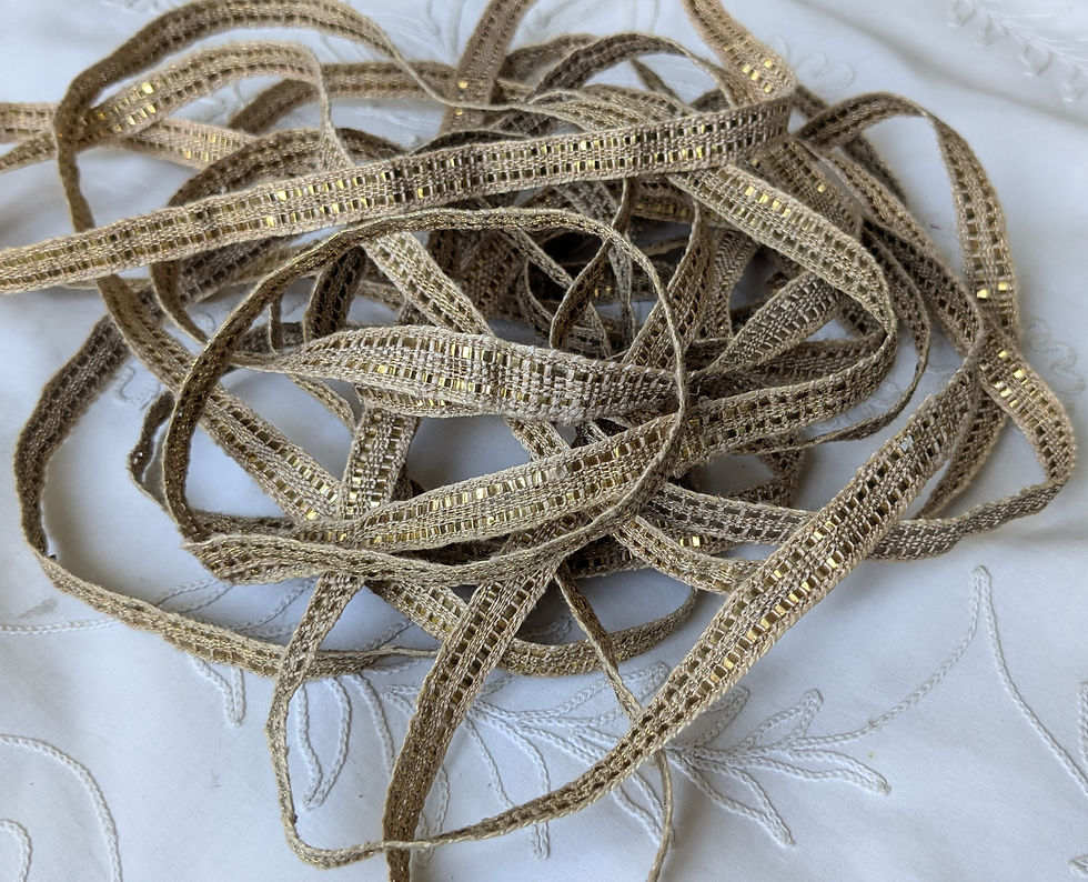 Thumbnail: Vintage Gold Metallic Trim Flat Wide Threads Linen Base 6 mtrs +