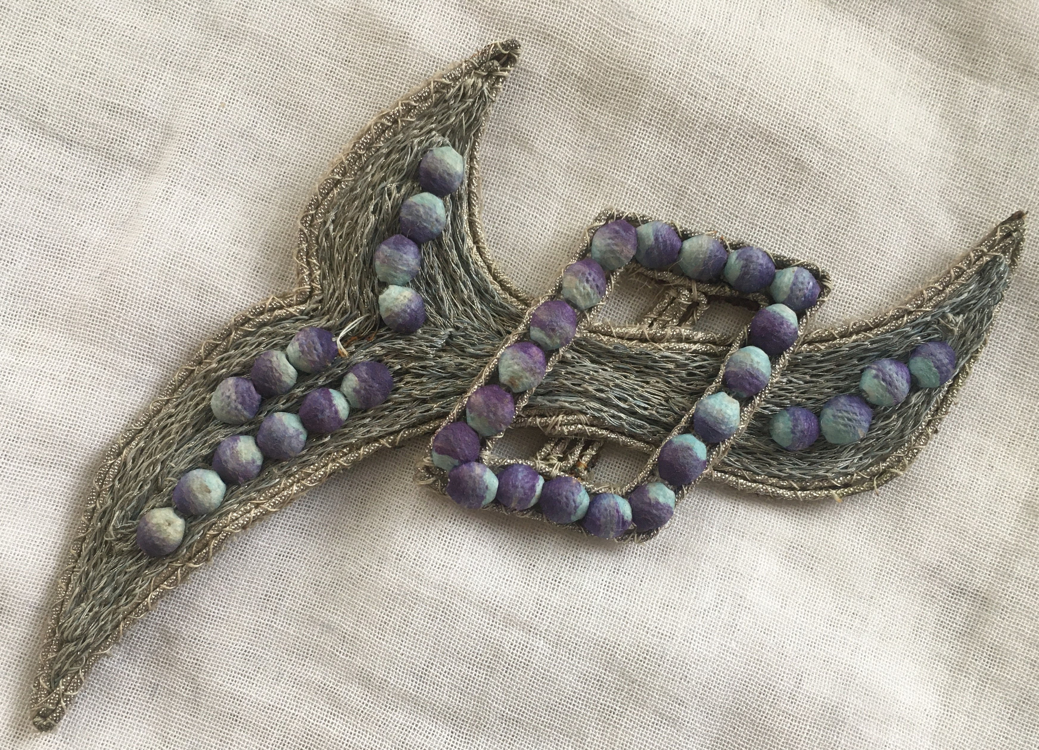 Vintage 1930's Deco Applique Silver Metal Thread Accents