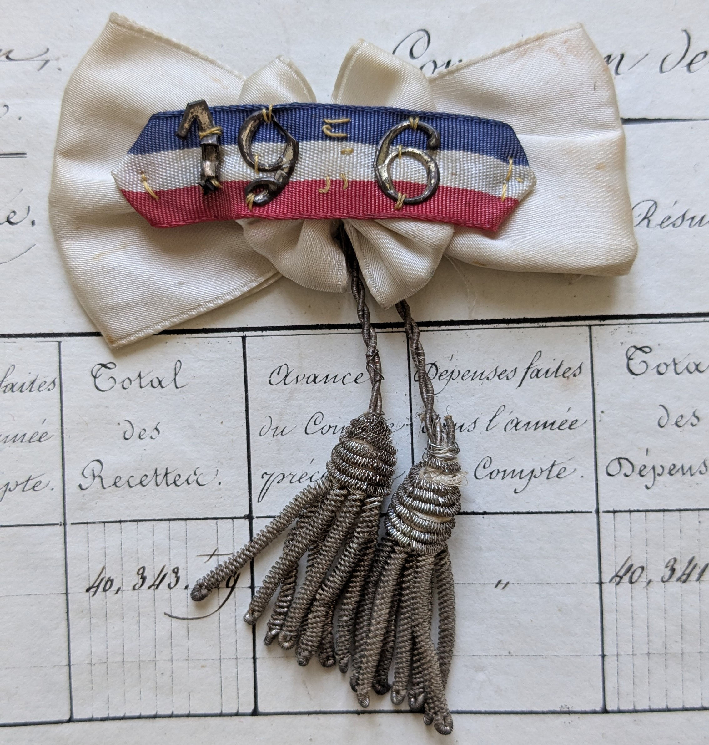 Vintage French Commemorative Ribbon Red White & Blue