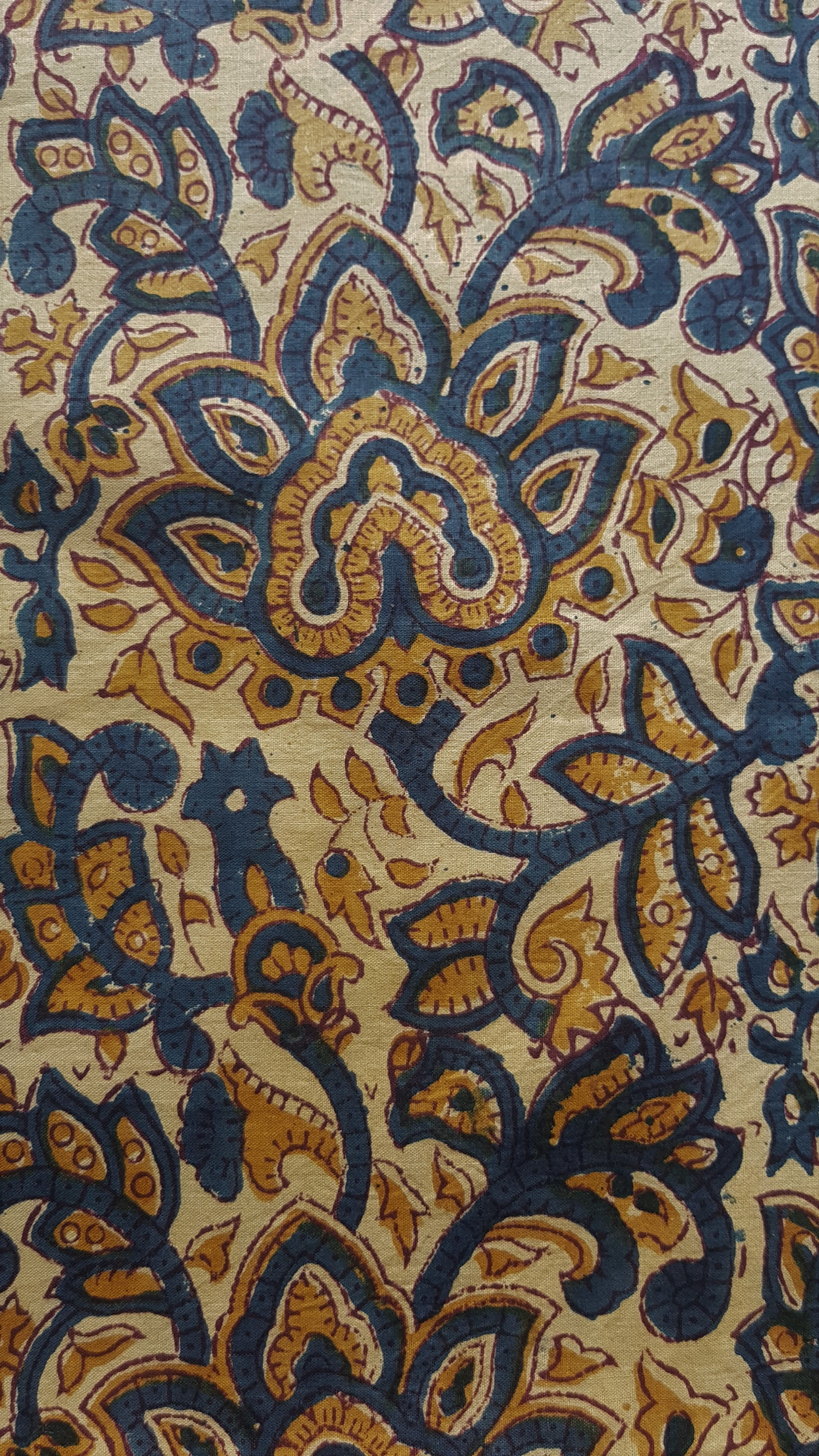 Antique French Block Print Resist Dye Fabric Stylzied Florals and Leaves