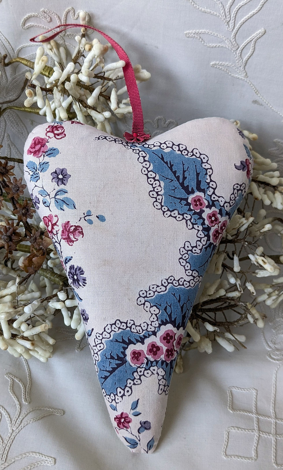 Lavender Heart Sachet 19th Century Block Print French