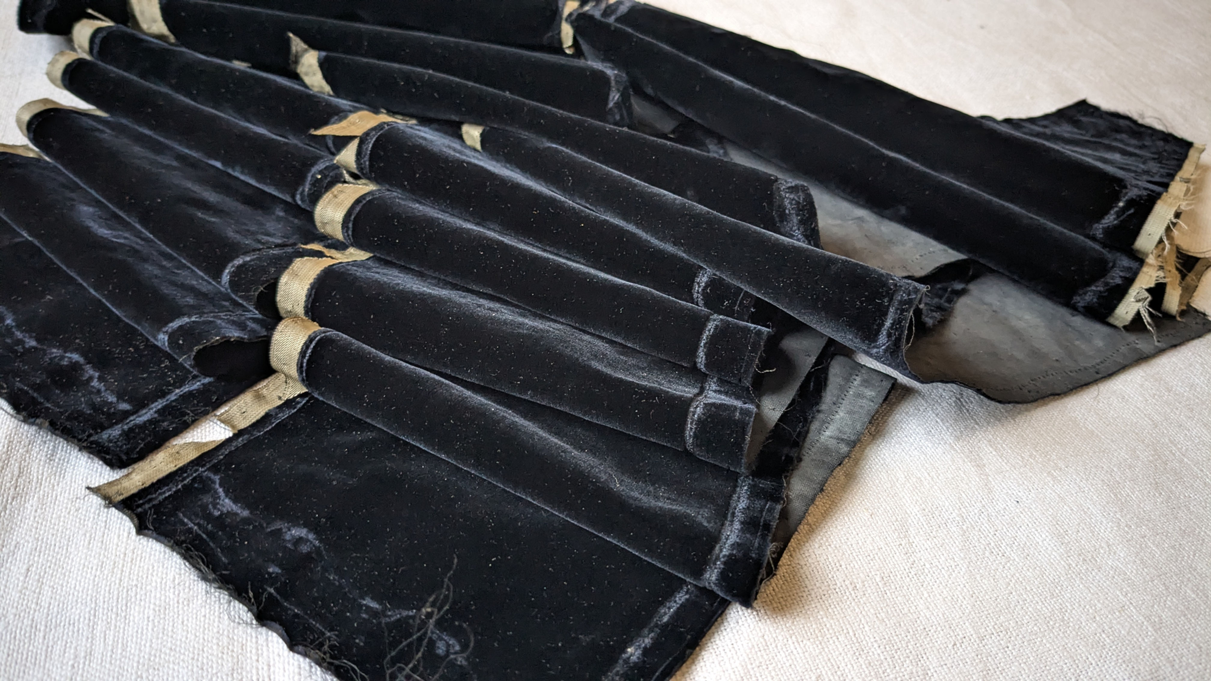 Lot Vintage Black Cotton Velvet Fabrics