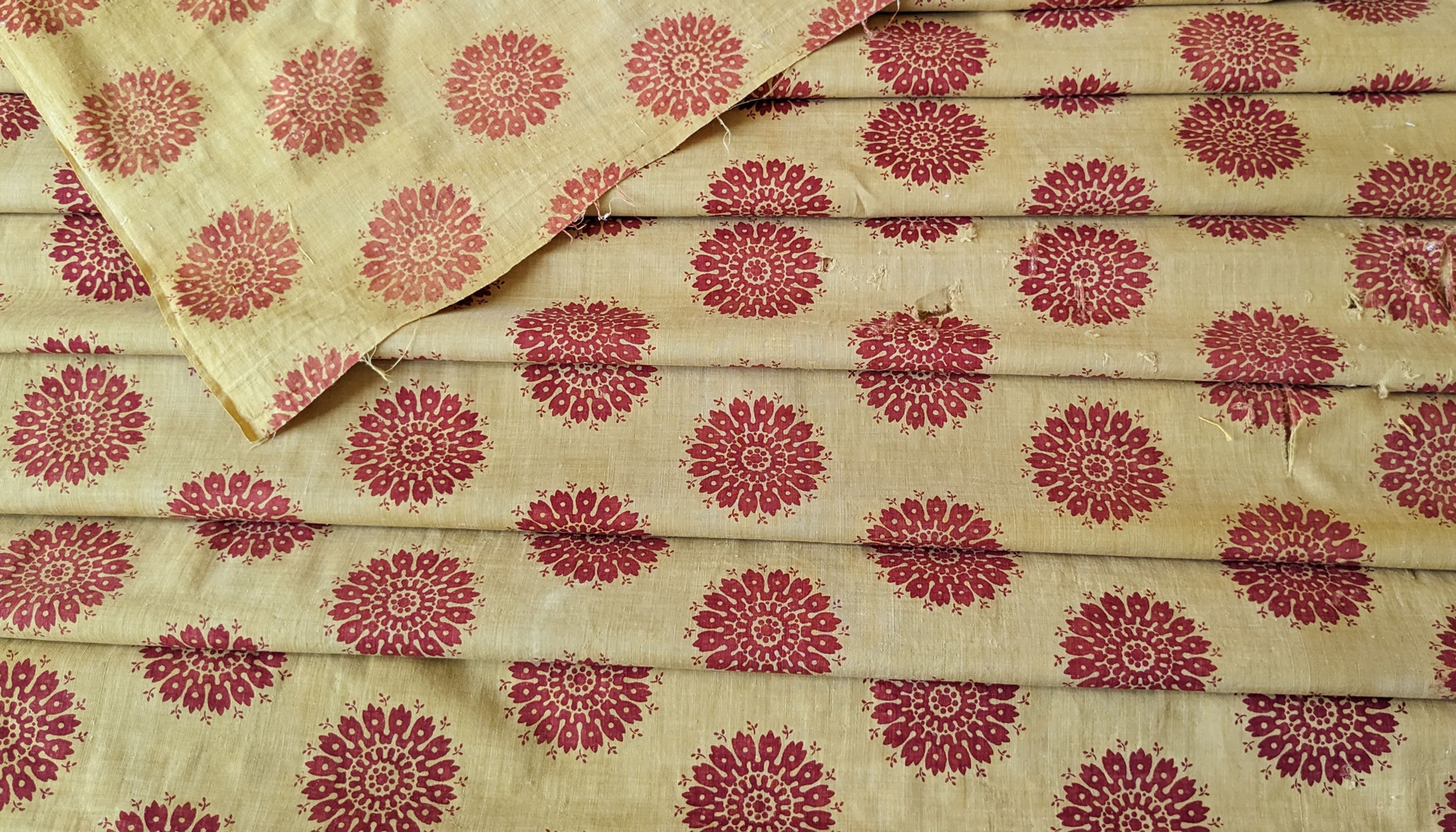 An 18th Century French Block Print Madder Red & Ochre