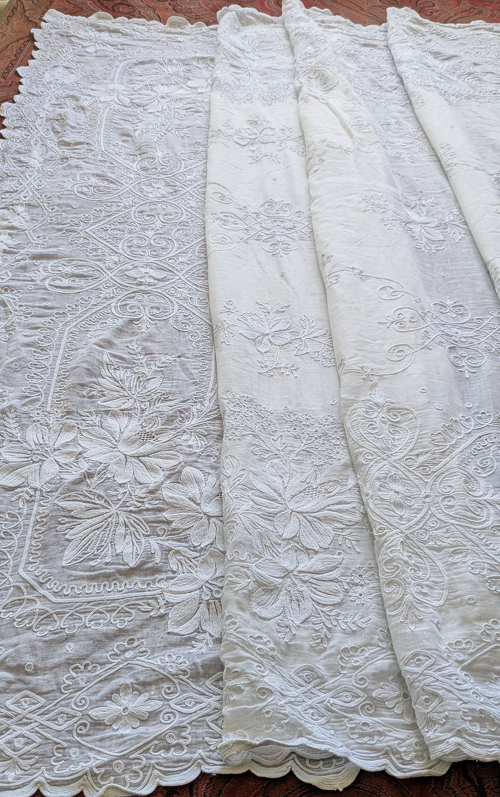 Thumbnail: Early 1900's French Curtains Embroidered Florals