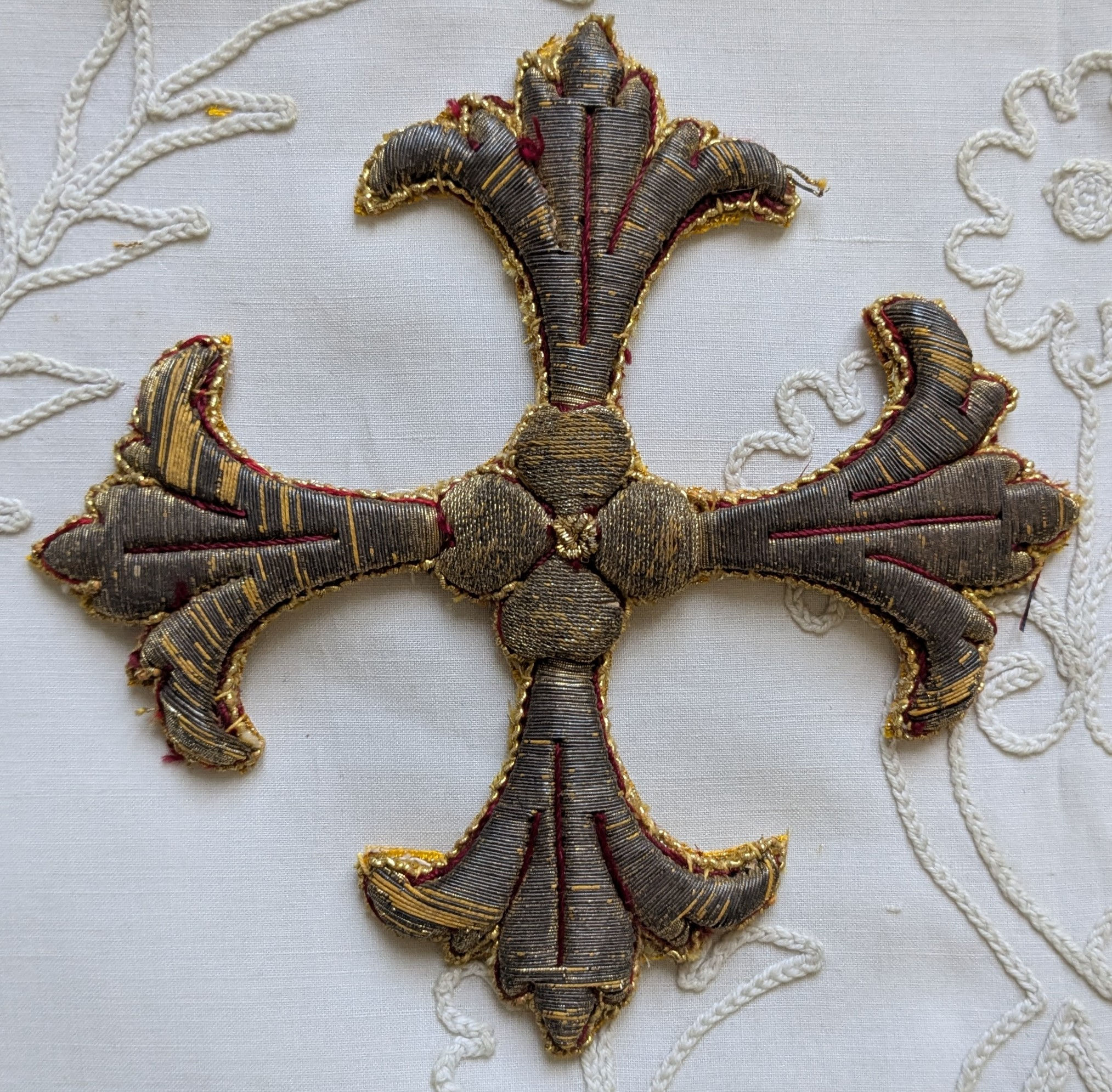 A Set of Two Antique Gold Metallic Cross Appliques