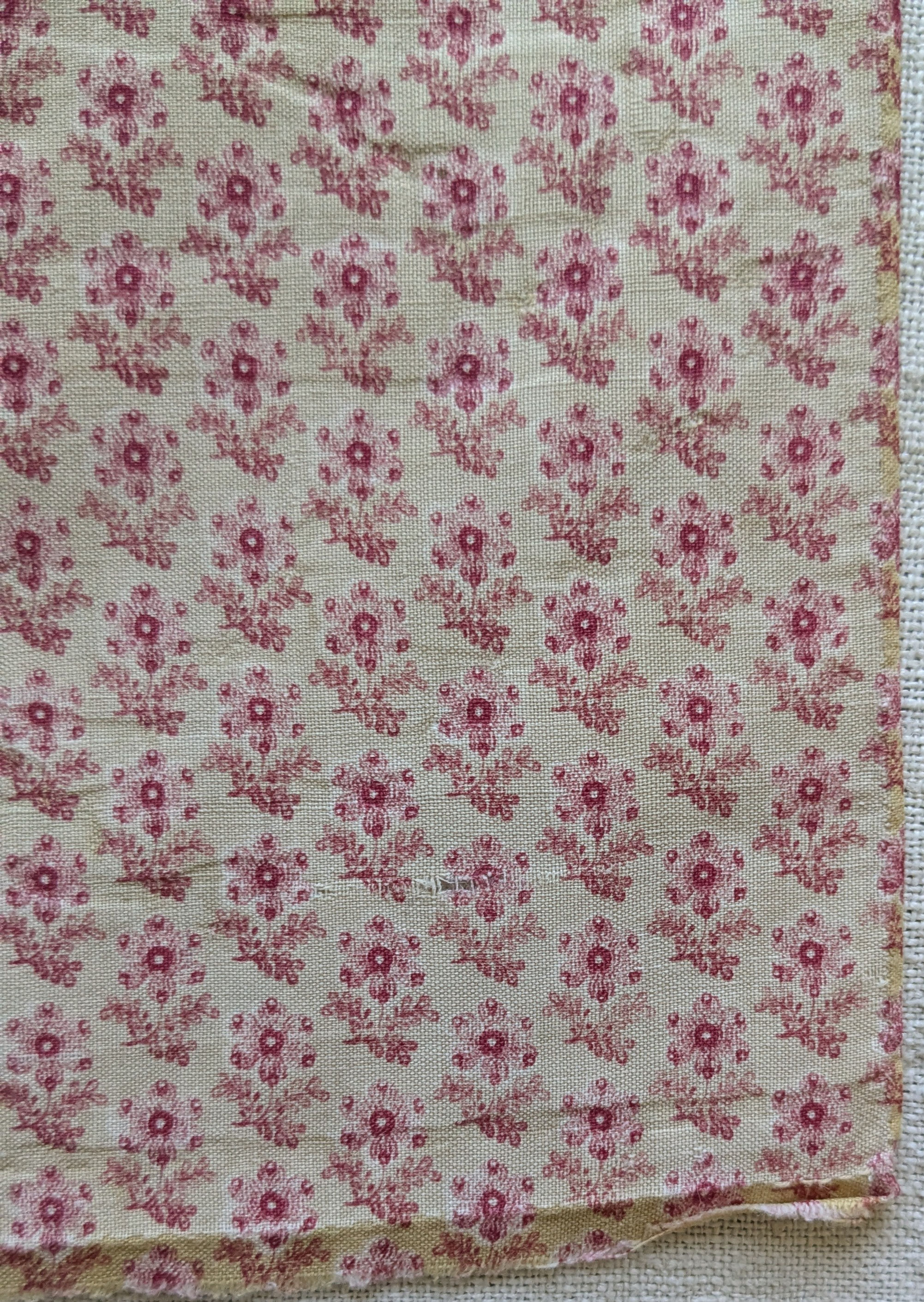 A 19th Century French Block Print Cotton Fabric Sweet Florals
