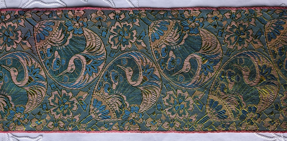 Thumbnail: Wide Vintage Woven French Silk & Cotton Ribbon Depicting Cranes