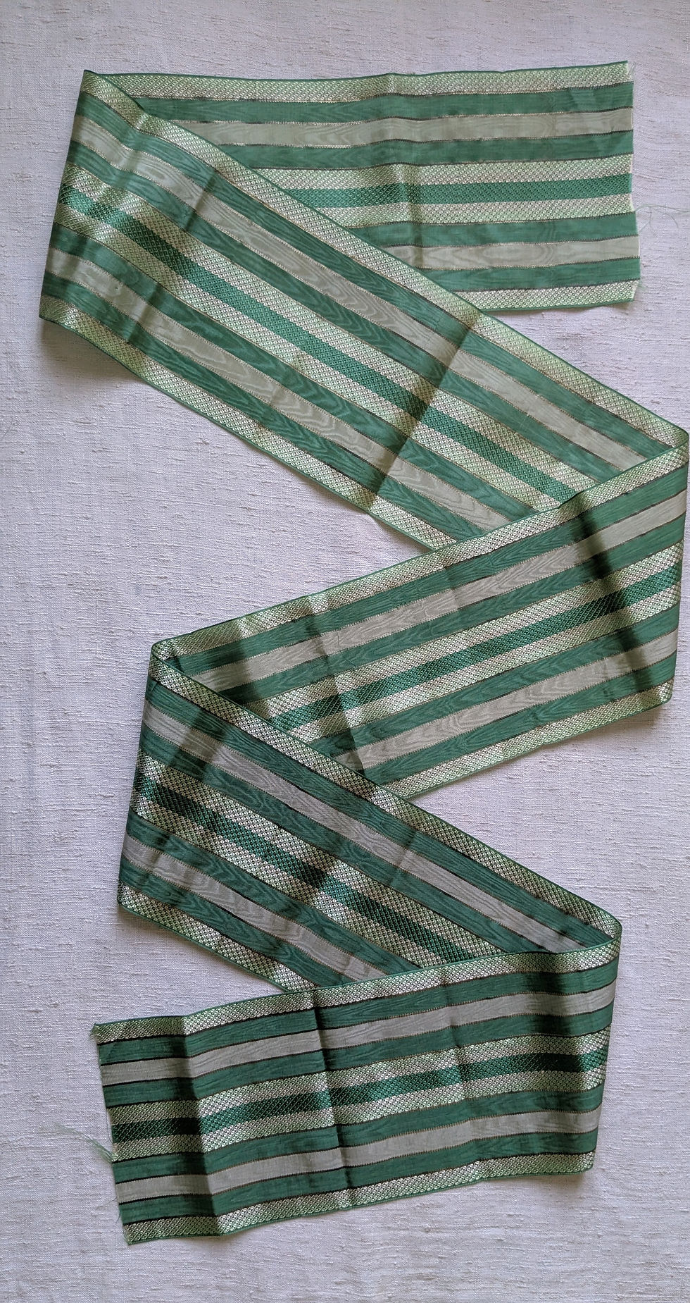 Thumbnail: Lush Antique Silk Moire Ribbon w/Gold Metallic Accents