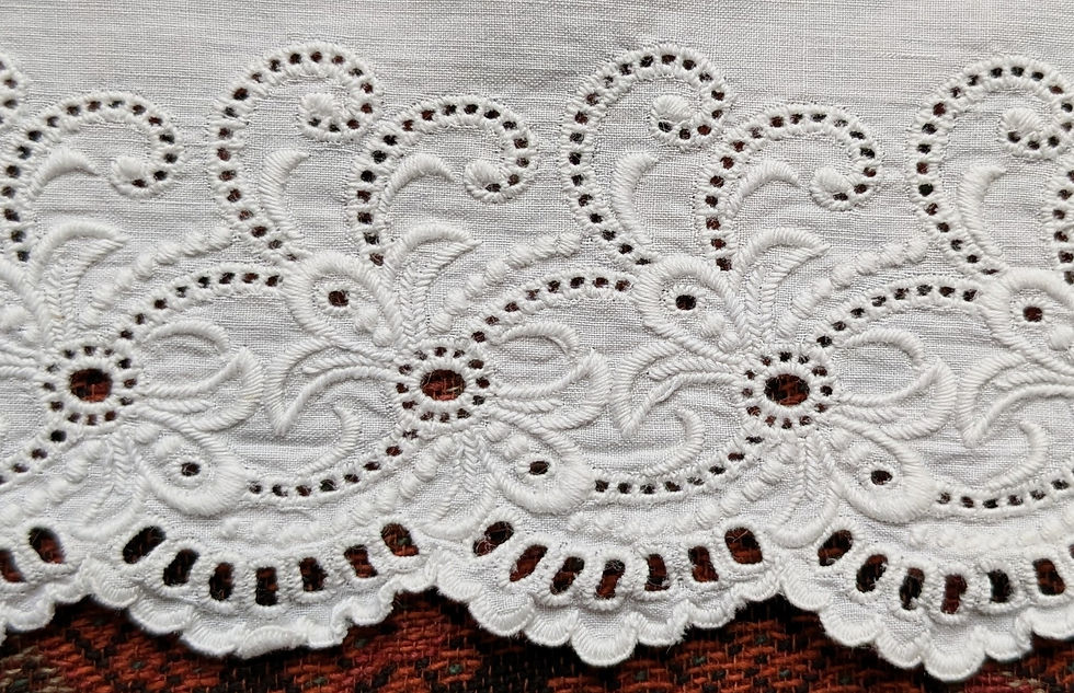 Thumbnail: Beautiful French White on White Hand Embroidery w/Cutwork