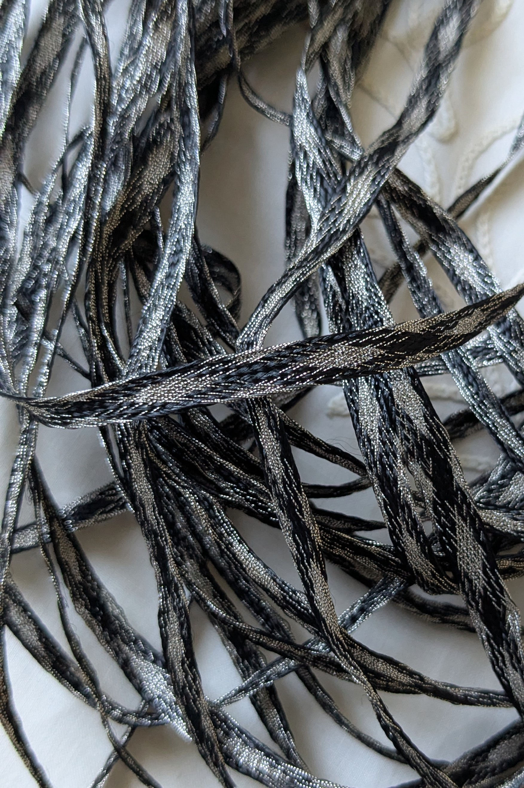 Skein of Vintage Silver Metallic & Black Mesh Ribbon