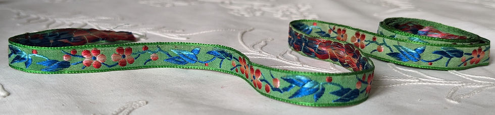 Thumbnail: Lot 4 Vintage Silk Embroidered Metallic Lyon Ribbon Trims