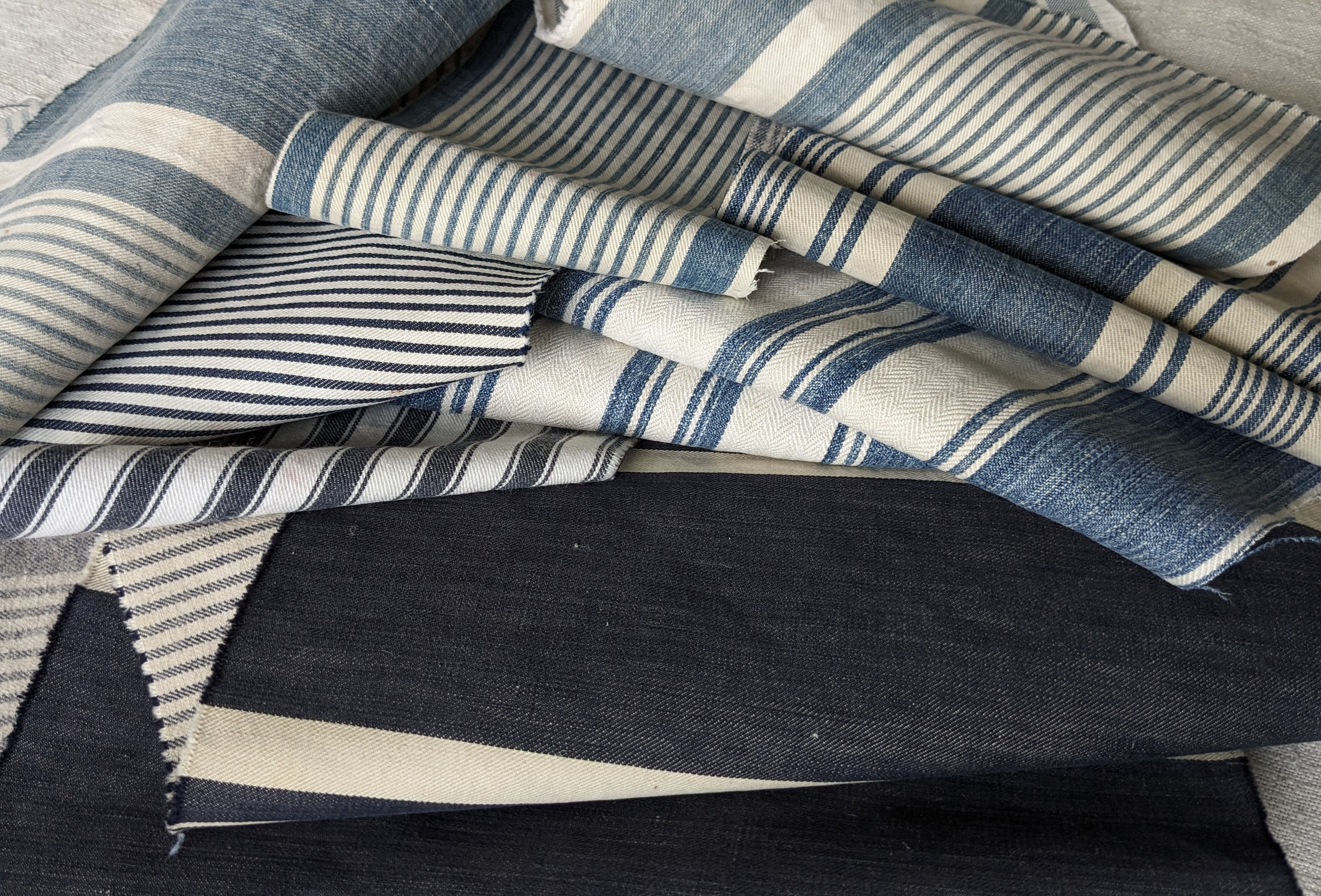 A Lot of 8 French Antique/Vintage Striped Ticking Fabrics