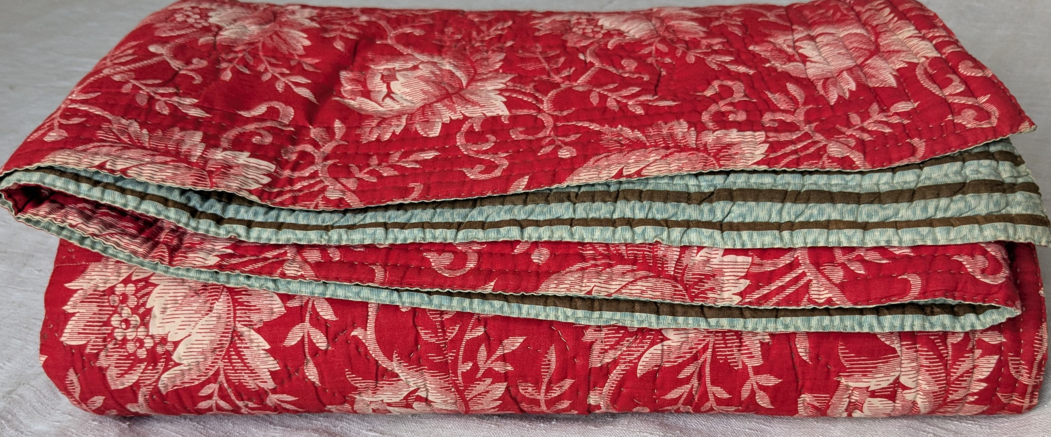 A 19th Century French Cottton & Silk Quilt Hand Stitched