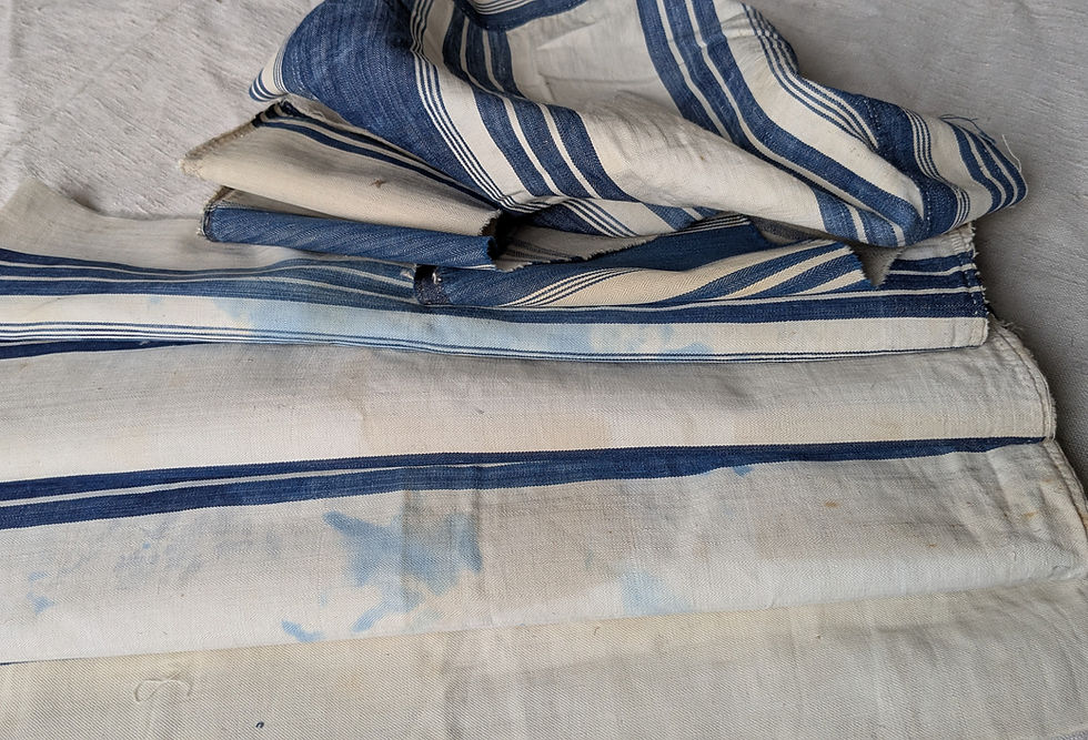 Thumbnail: Odd Lot Early 1900's French Blue & White Ticking Fabrics