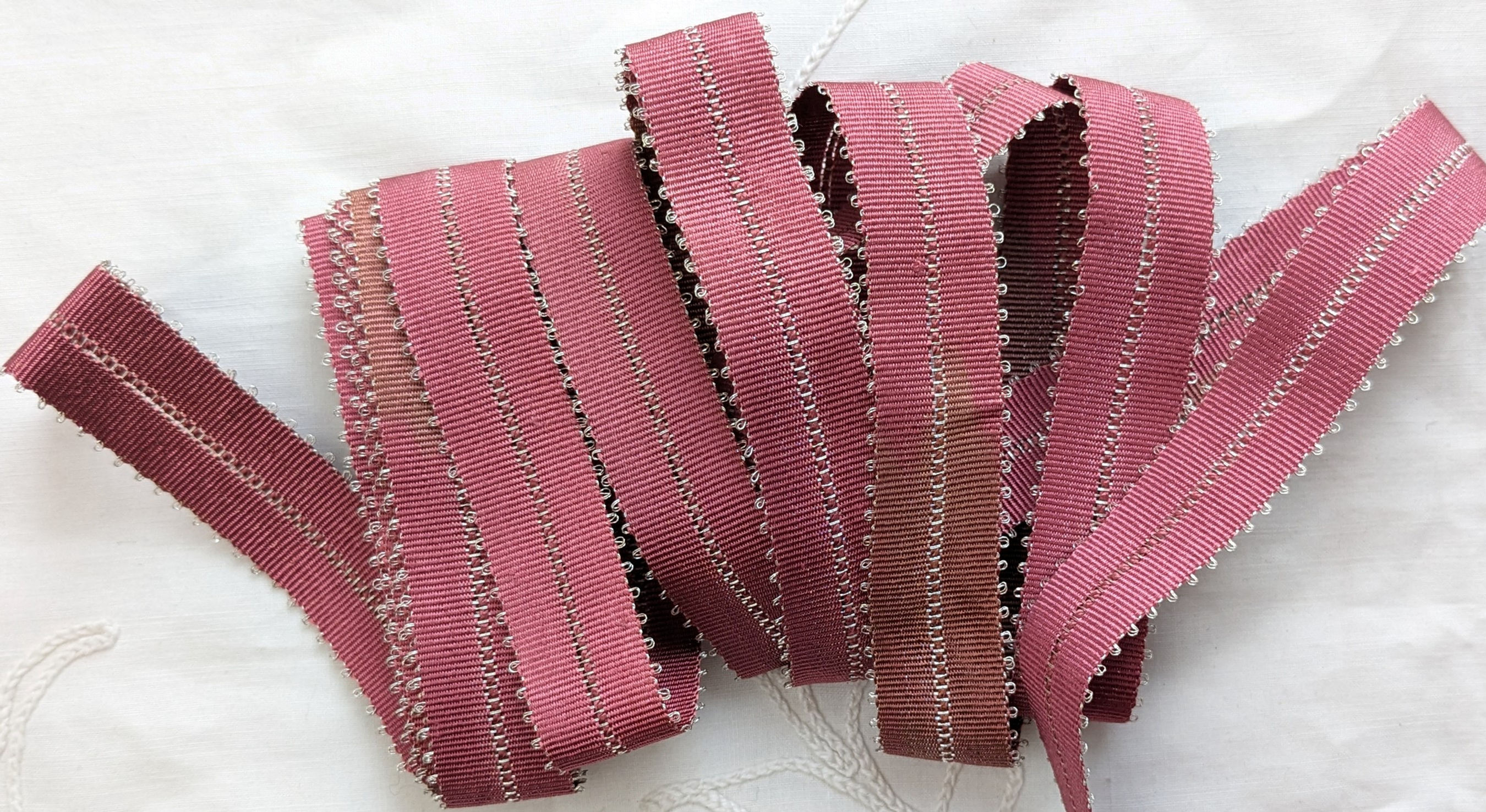Antique Silk French Ribbon w/Silver Metallic Picot Edge Ribbon W
