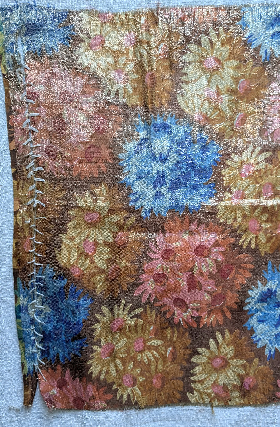 Thumbnail: Early 1900's French Lame Fabric Stylized Florals