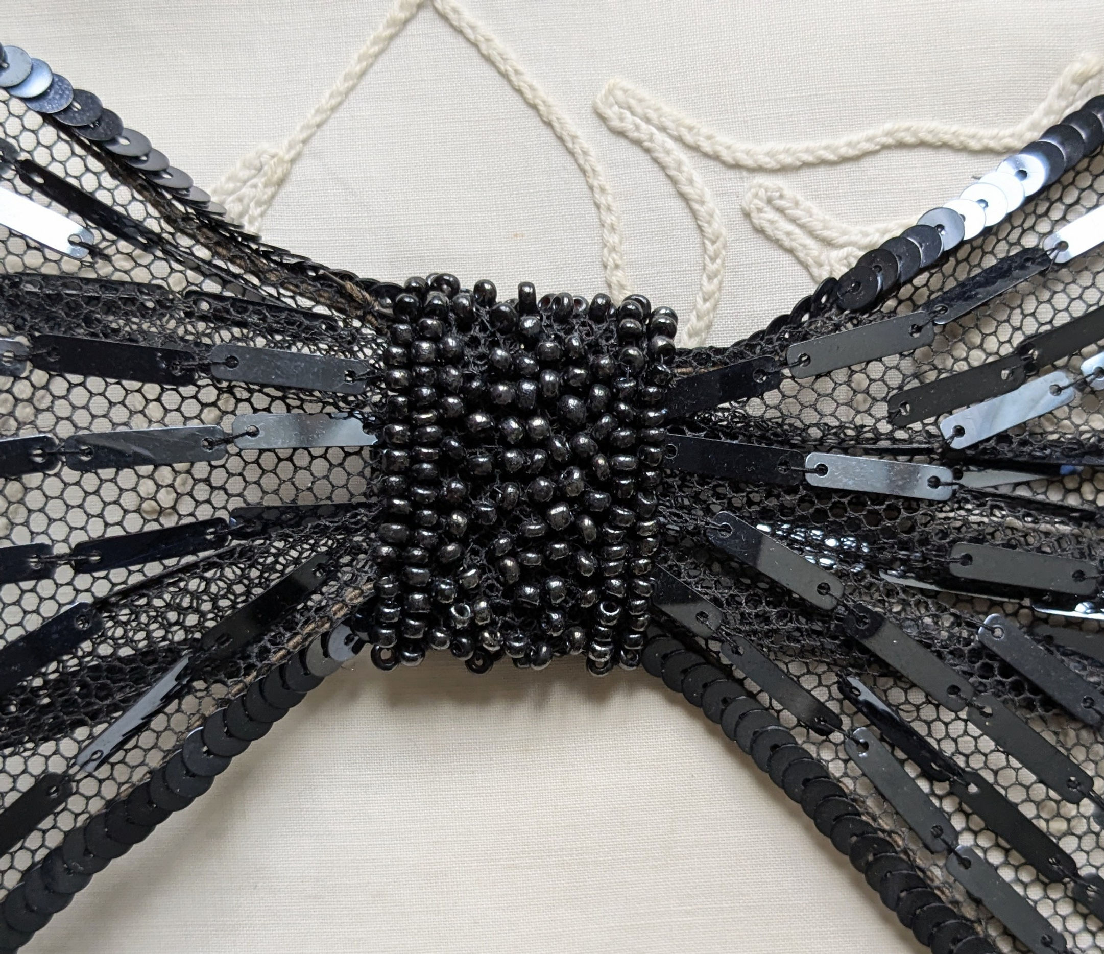 French Jet Glass Bead & Spangle Bow