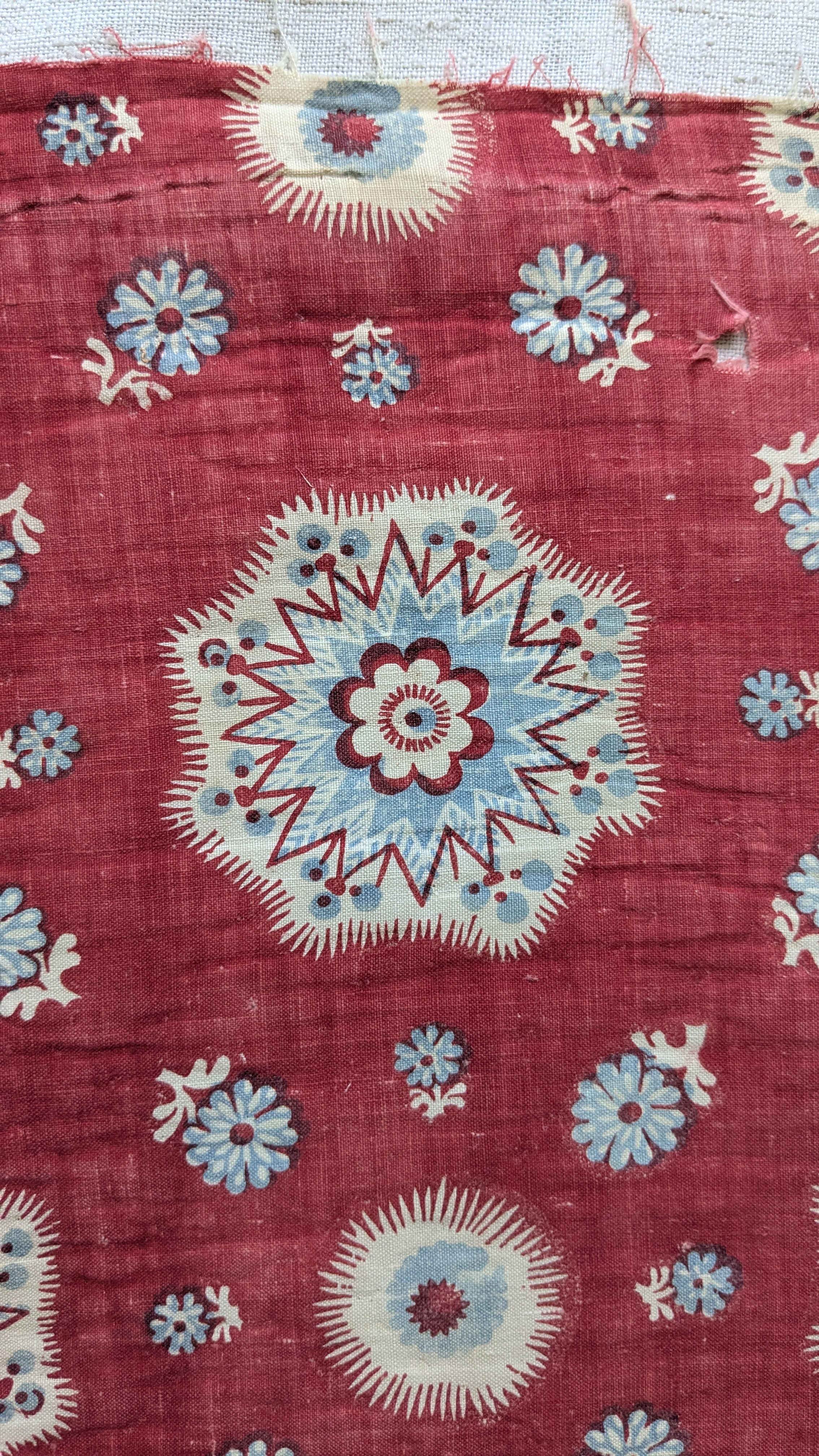 A Late 1700's Early 1800's French Block Print Fabric Madder Red