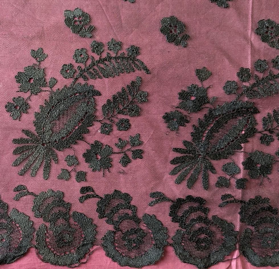 Thumbnail: Stunning Motifs Early 1900's French Black Cotton Veil