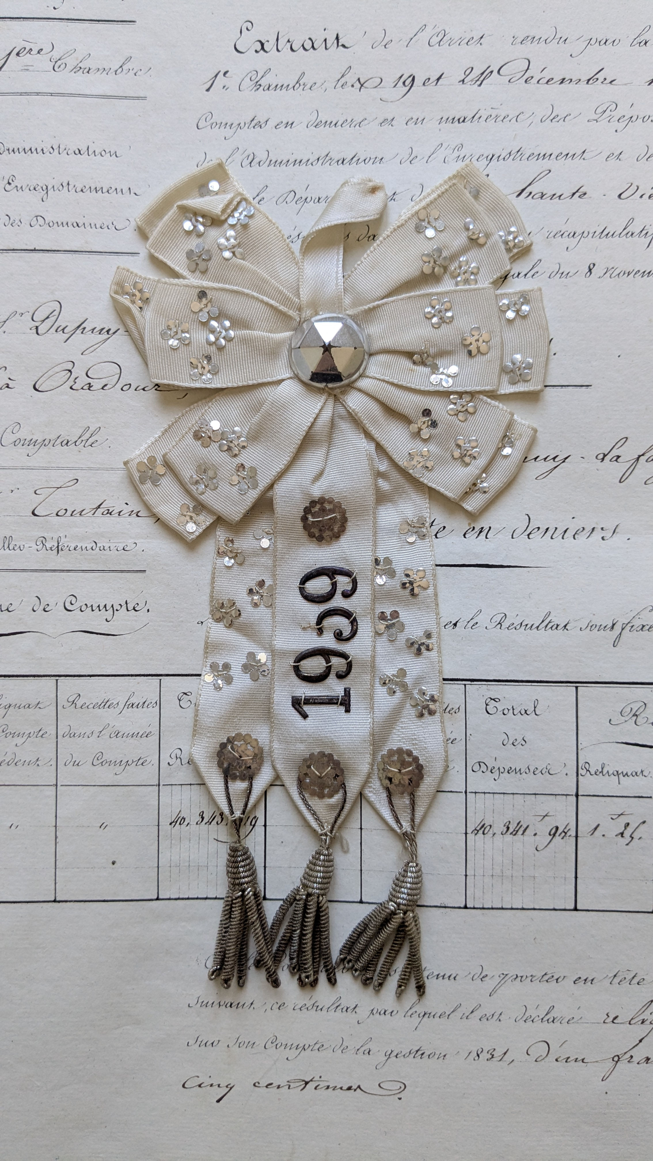Vintage French Commemorative Ribbon White