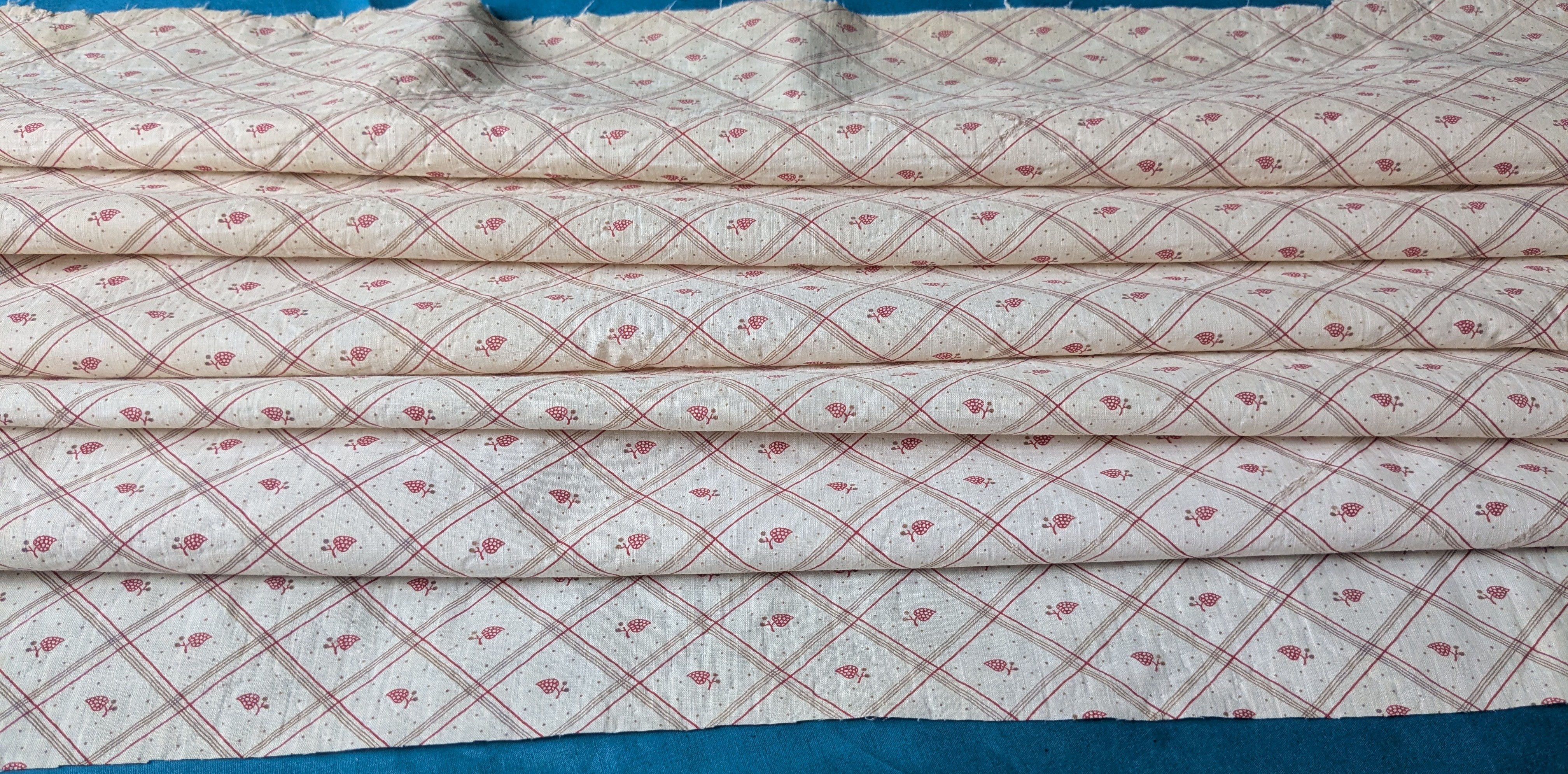 A 19th Century French Cotton Print Fabric Lattice Strawberry