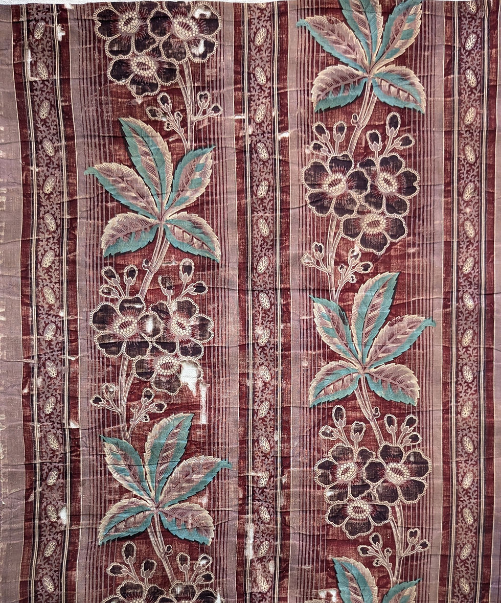 Thumbnail: A 19th Century French Cotton Roll Print Fabric Florals & Leaves