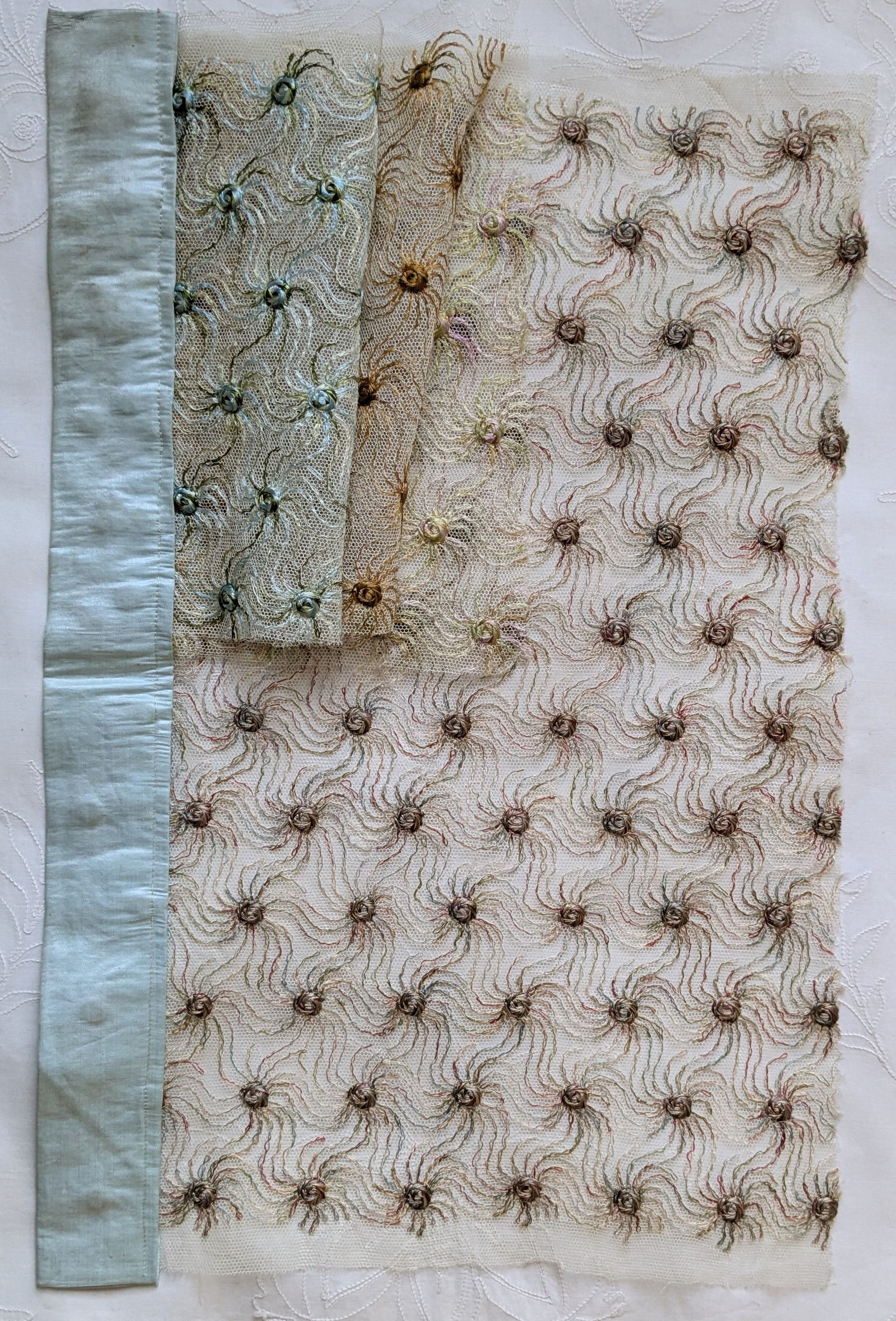 Early 1900's French Silk Embroid Lace 4 Samples