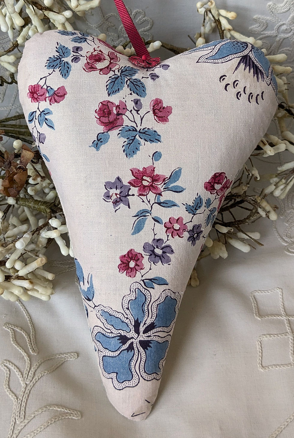 Lavender Heart Sachet 19th Century Block Print French