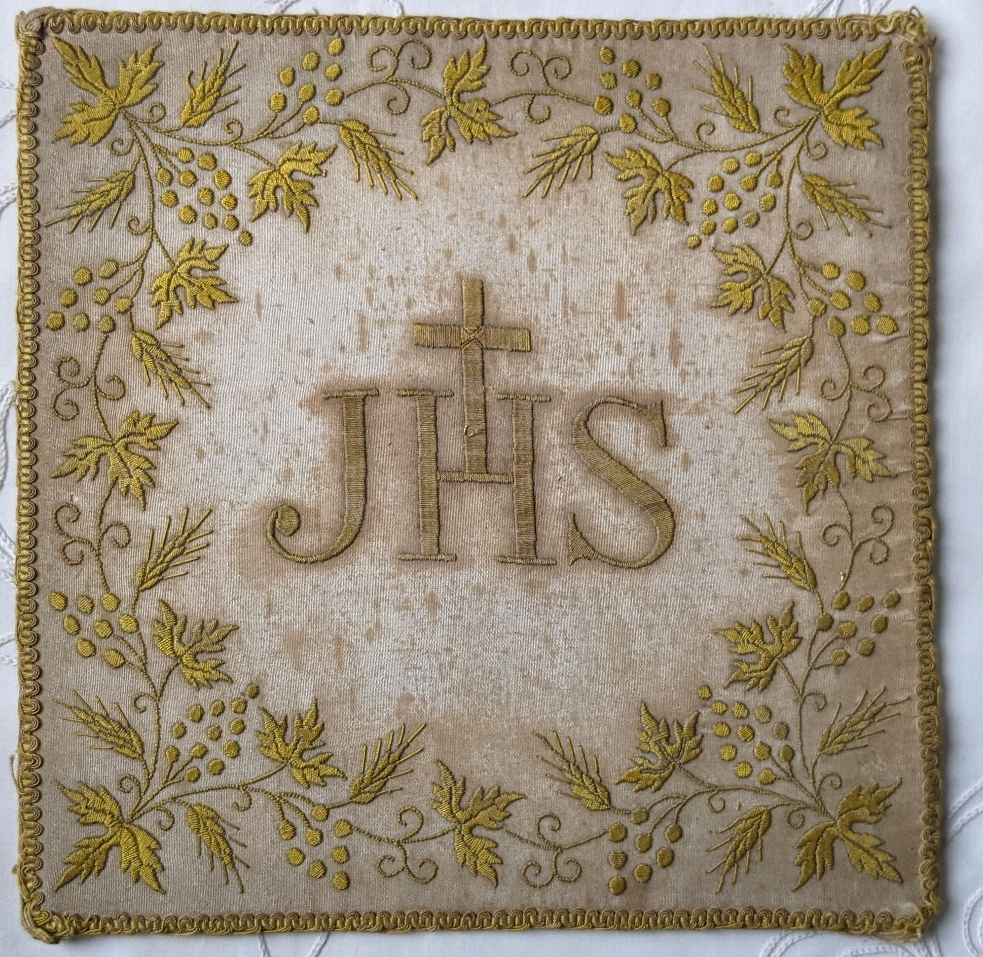 Antique French Ecclesiatical Burse Silk Embroidered IHS