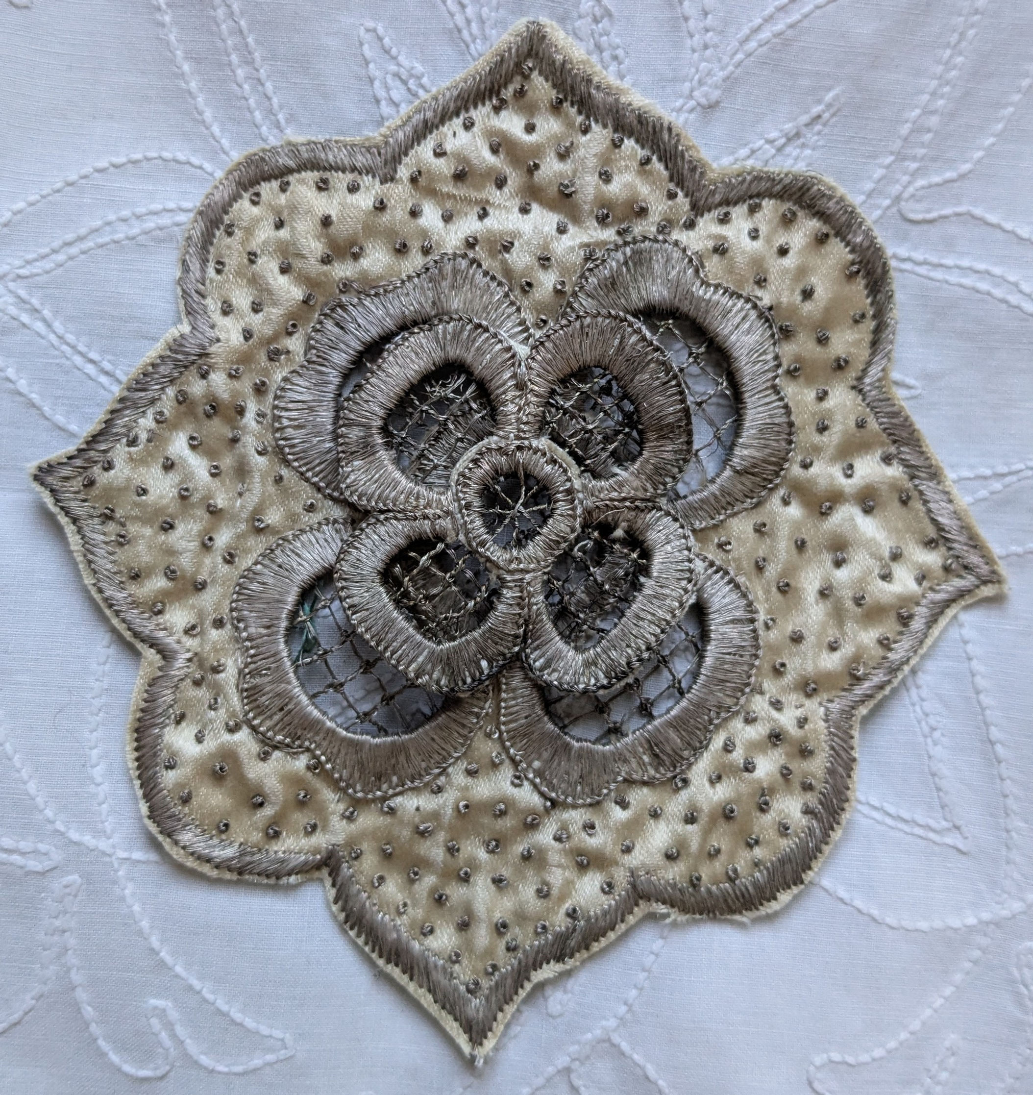 A Lot of 2 Antique Ottoman Appliques Silver Metallic Silk