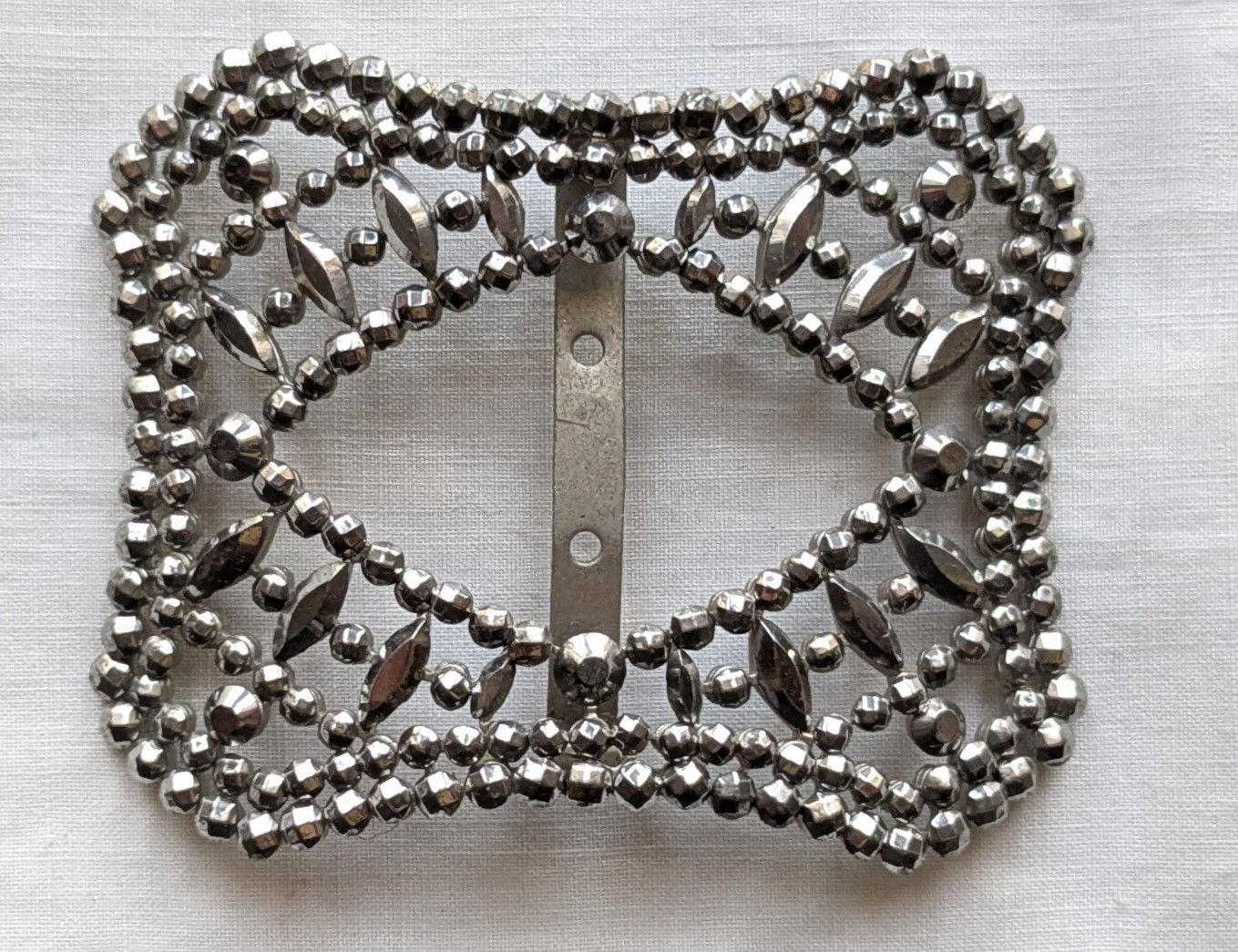Antique Steel Cut Buckle French Rectangular Marked