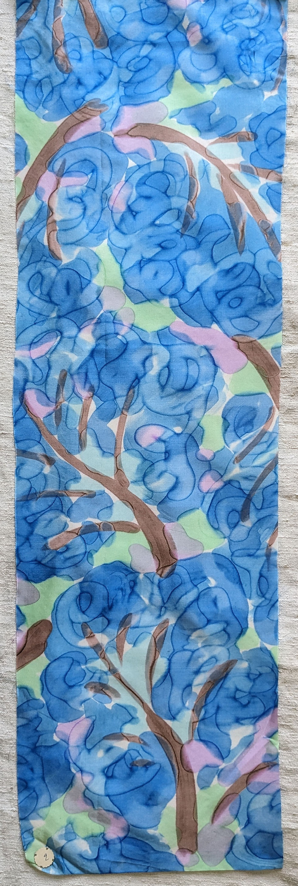 Thumbnail: Mid 20th Century Lyon Silk Sample Stylized Leafy Branches