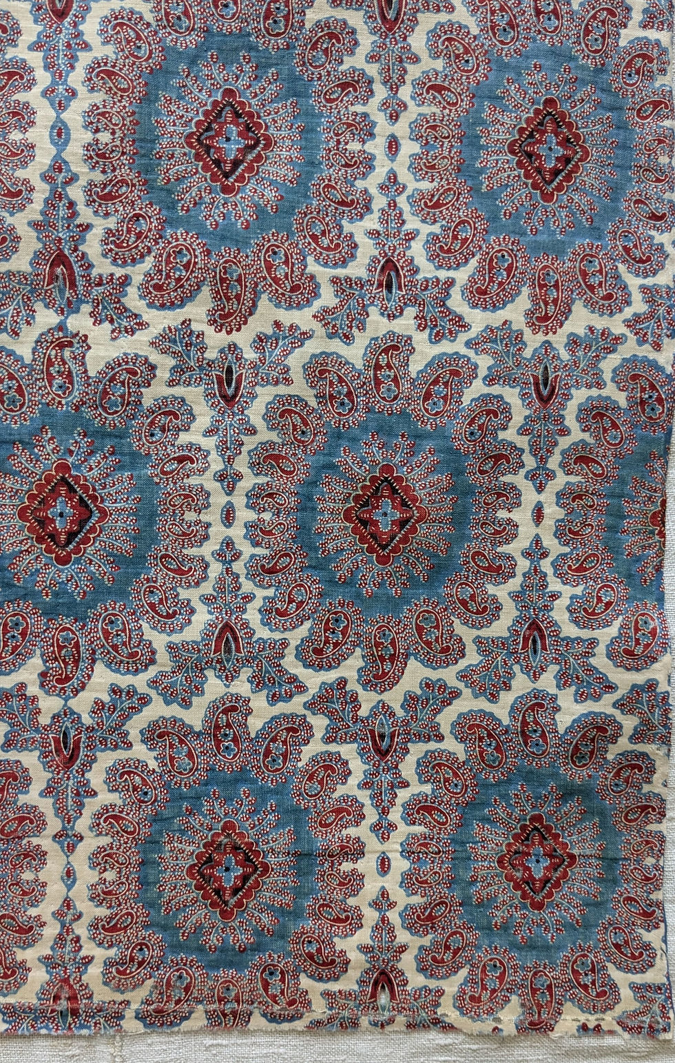 Thumbnail: A 19th Century French Cotton Block Print Lrg. Stylzied Blossom Motifs