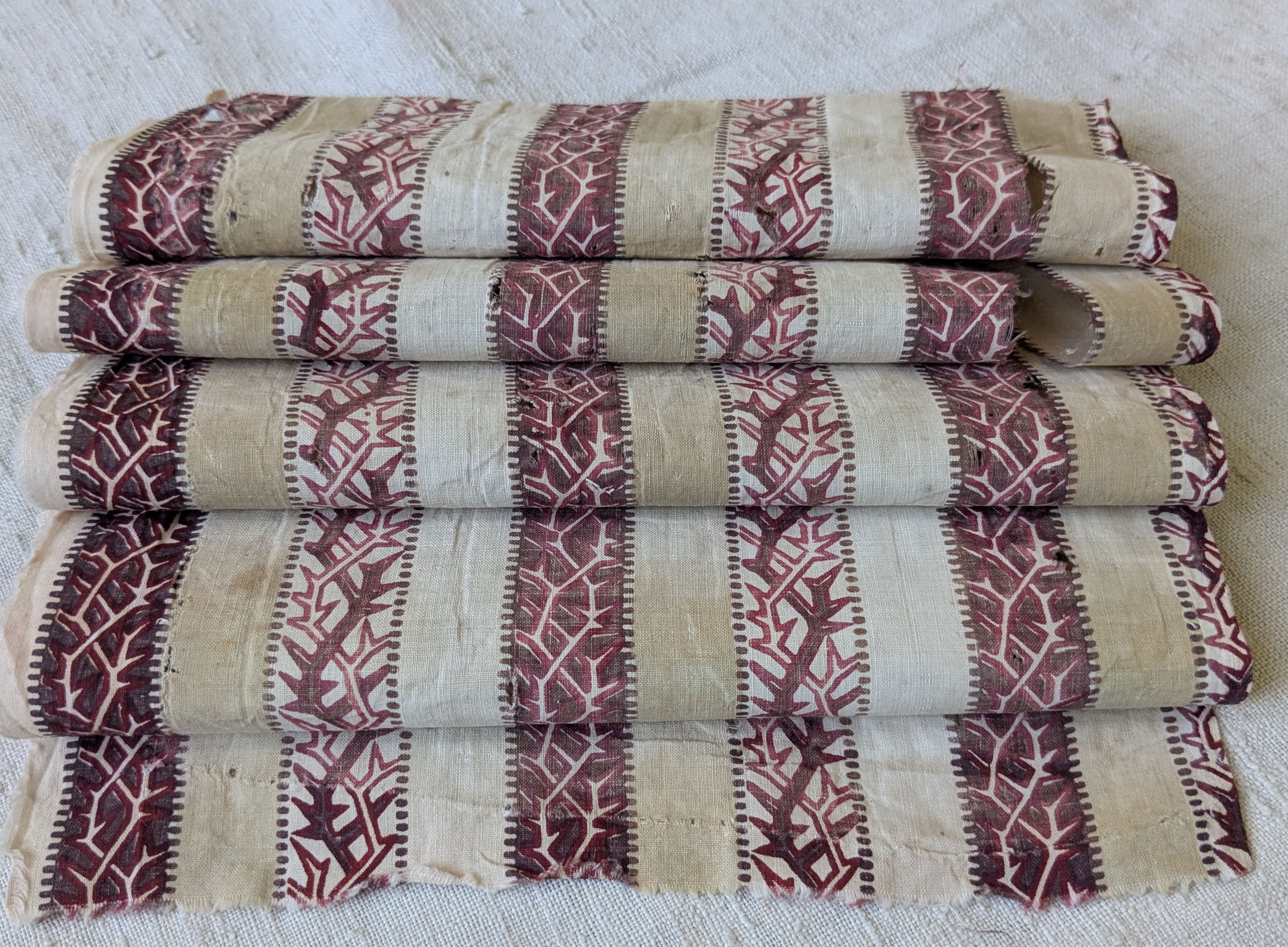 A 19th Century French Cotton Roll Print Fabric Broken Branches