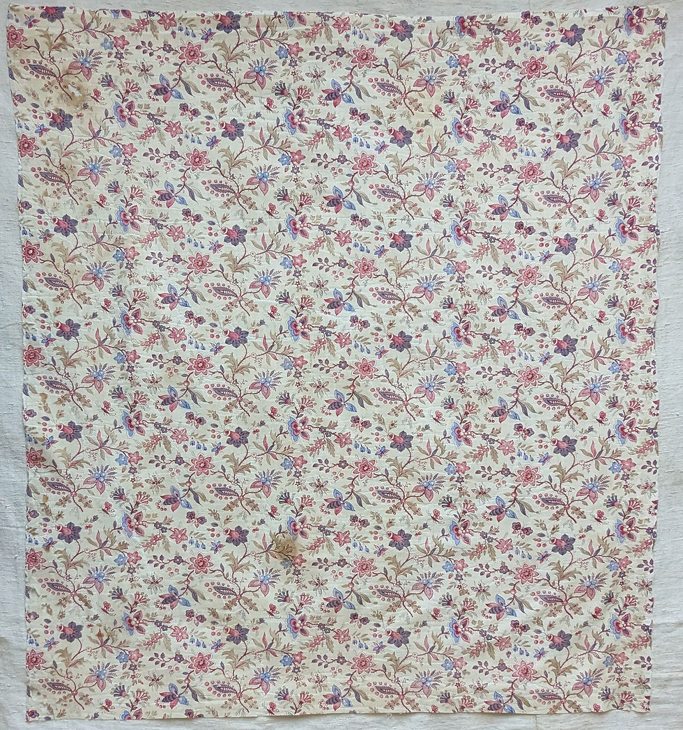 Thumbnail: Early/Mid 1800's French Cotton Block Print Fabric Butterflies & Insects