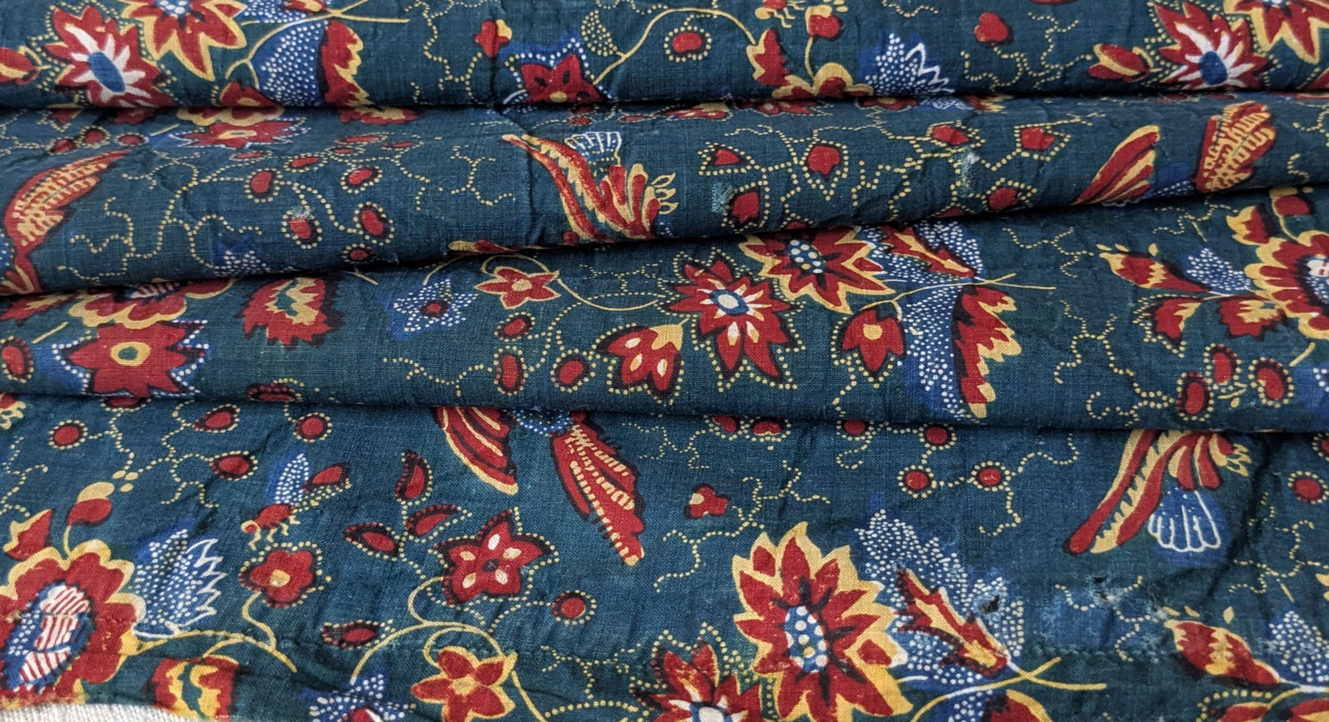 A 19th Century French Cotton Block Print Fabric Birds