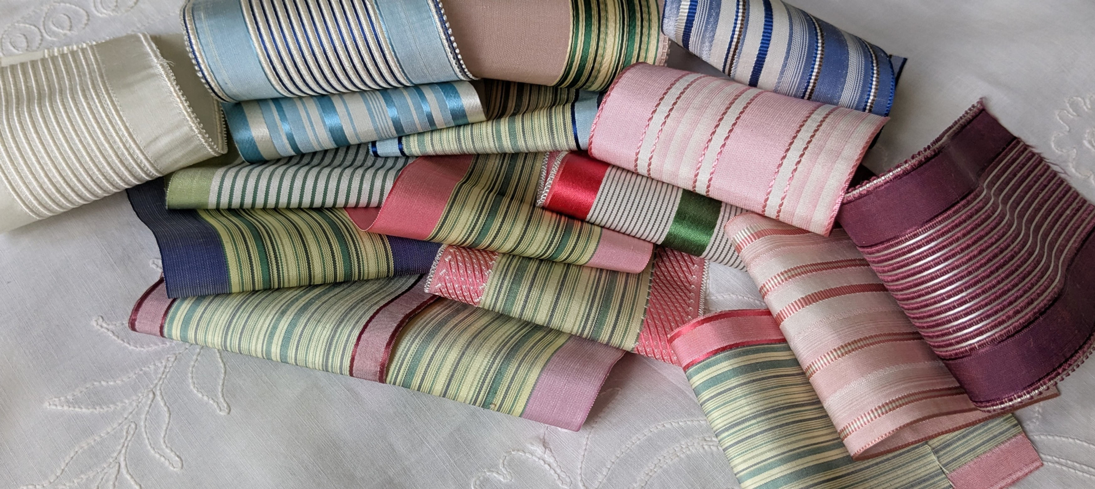 A Lot of 19th Century French Silk Ribbon Samples Stripes