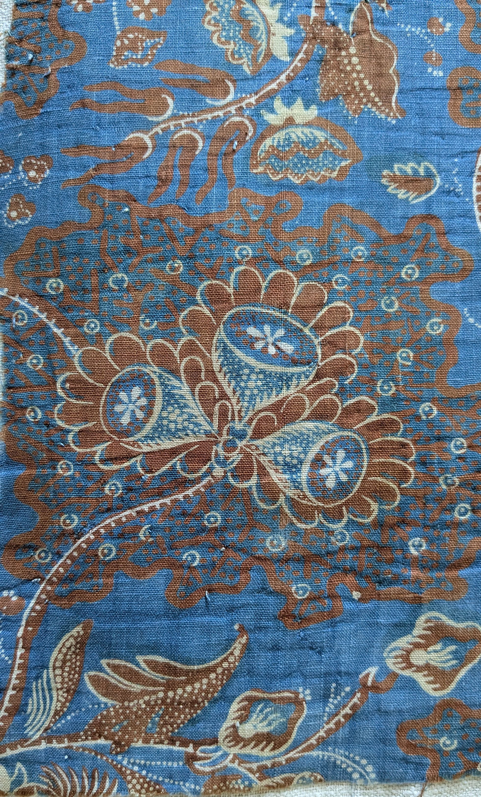 Thumbnail: A 19th Century French Cotton Block Print Fabric Stylized Florals & Leaves