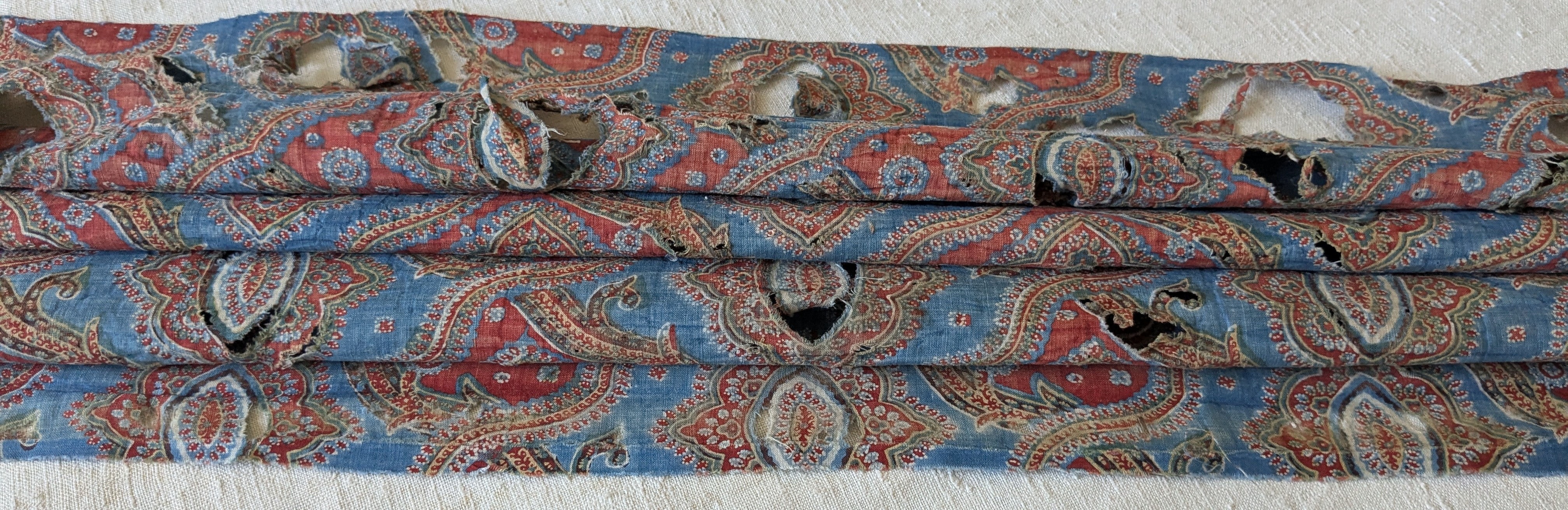 A 19th Century French Cotton Block Print Ditressed Fabric