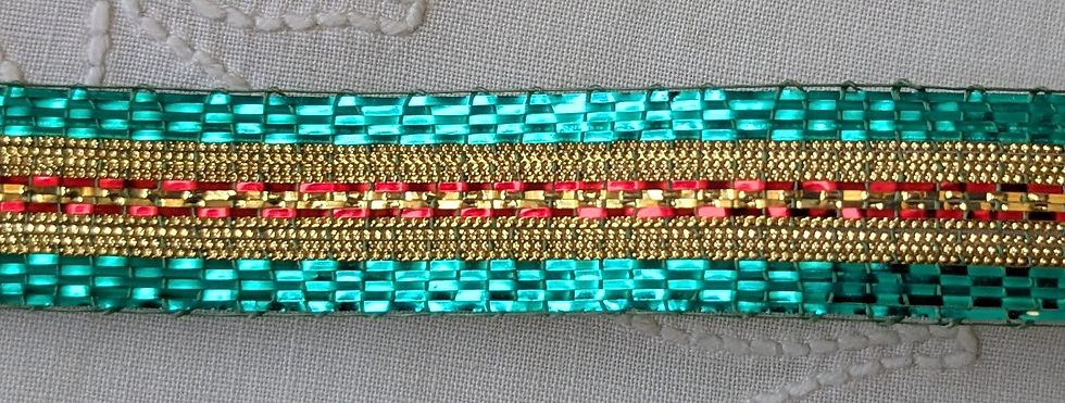 Thumbnail: Vin. Metallic Lame Ribbon Green Gold Red French