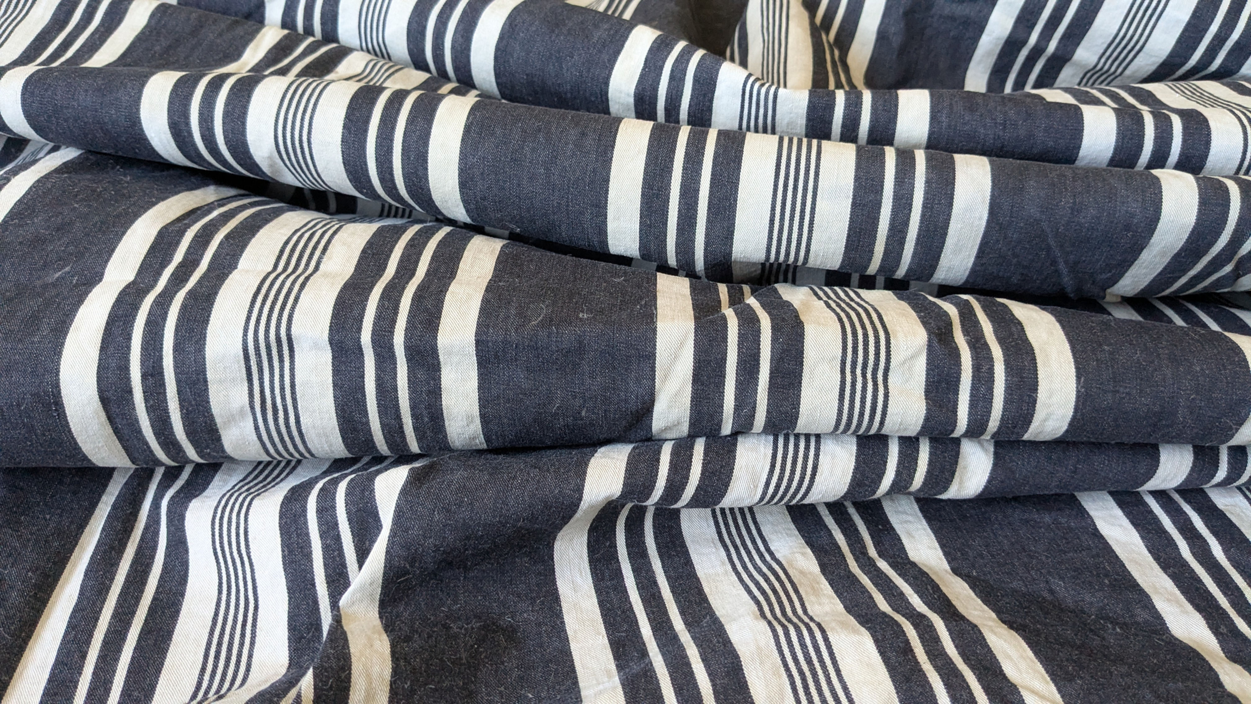 Lrg. Early 1900's French Cotton Ticking Bed Cover