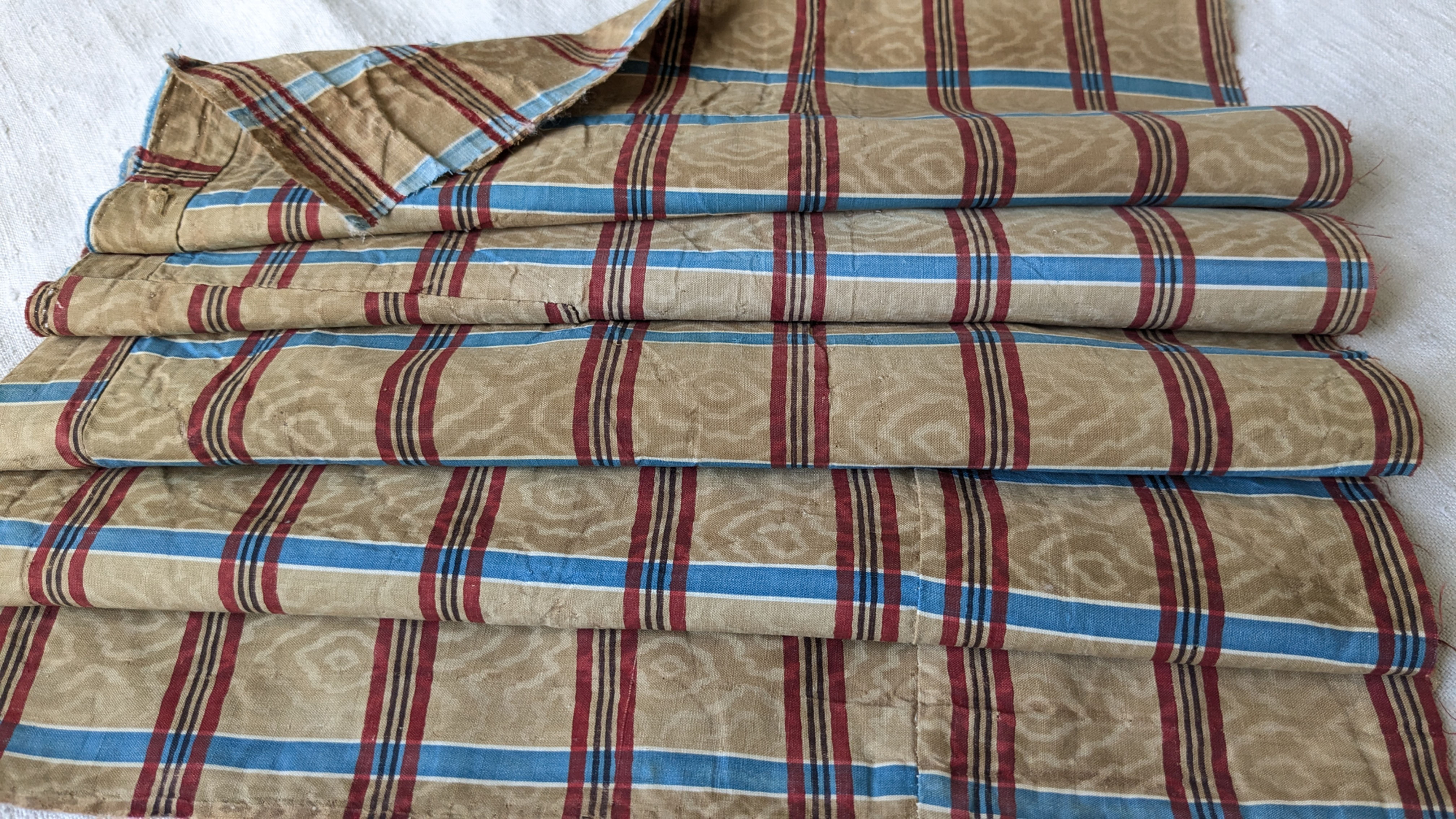 A 19th Century French Cotton Plaid w/Moire Background