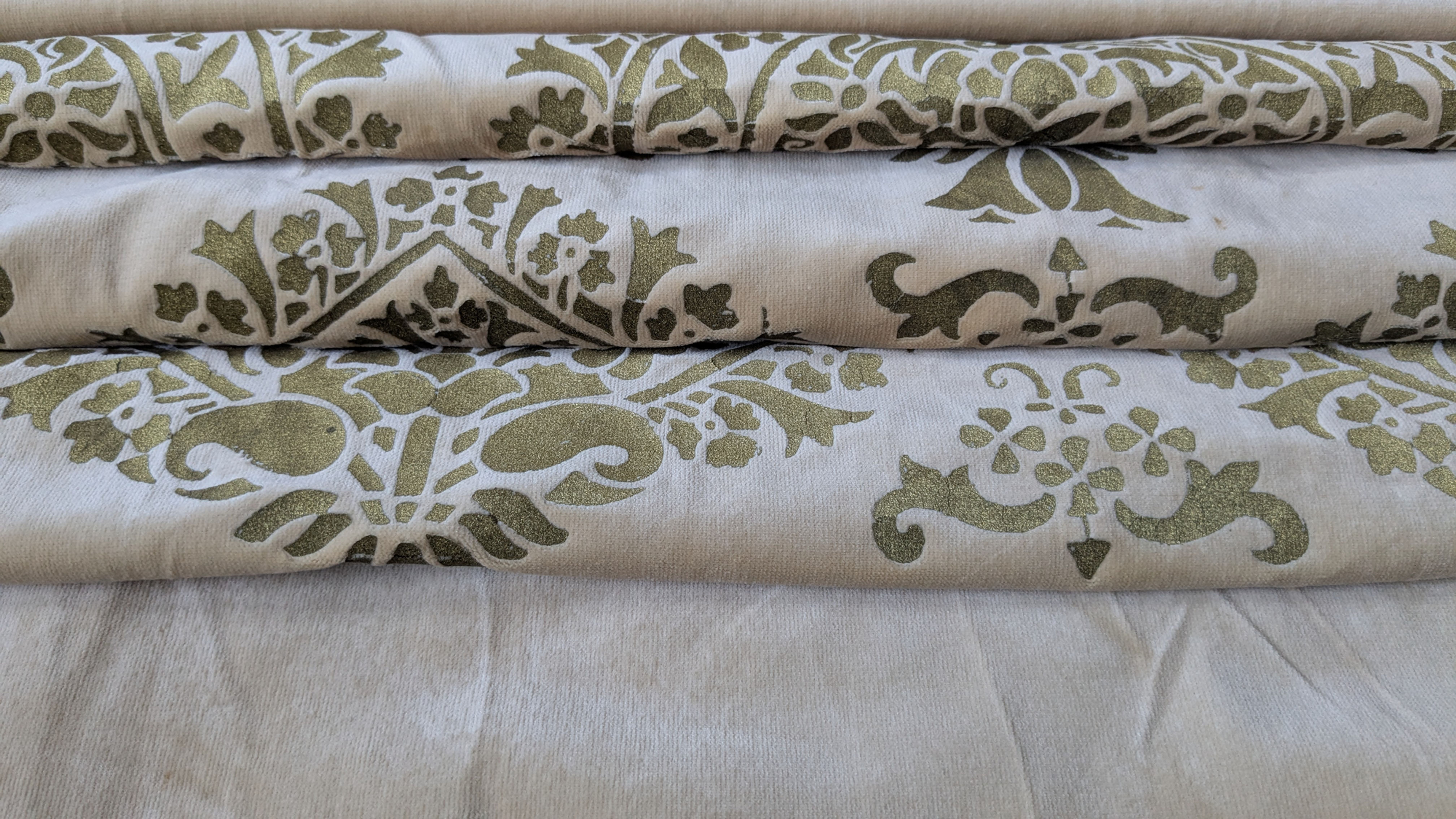 Vintage Italian Cotton Velvet w/Gold Stenciled Block Motifs
