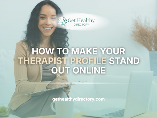 Therapist updating an online profile to improve visibility and telehealth discoverability.