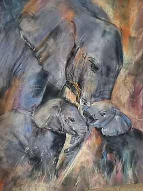 MAMAN ELEPHANT ET SES PETITS Pastel JAN 2021.jpg