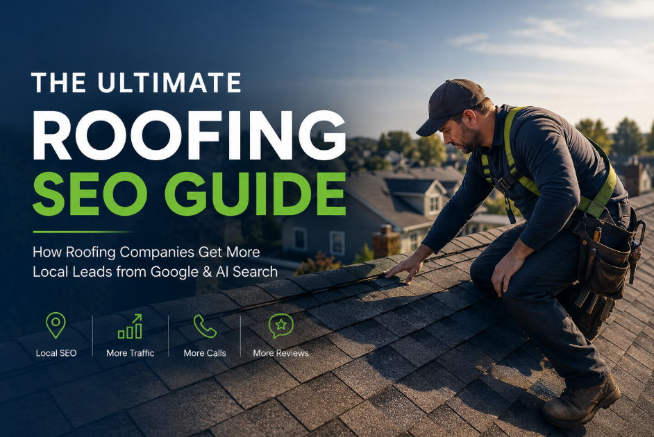 Professional roofing contractor inspecting a residential roof for a roofing SEO guide.