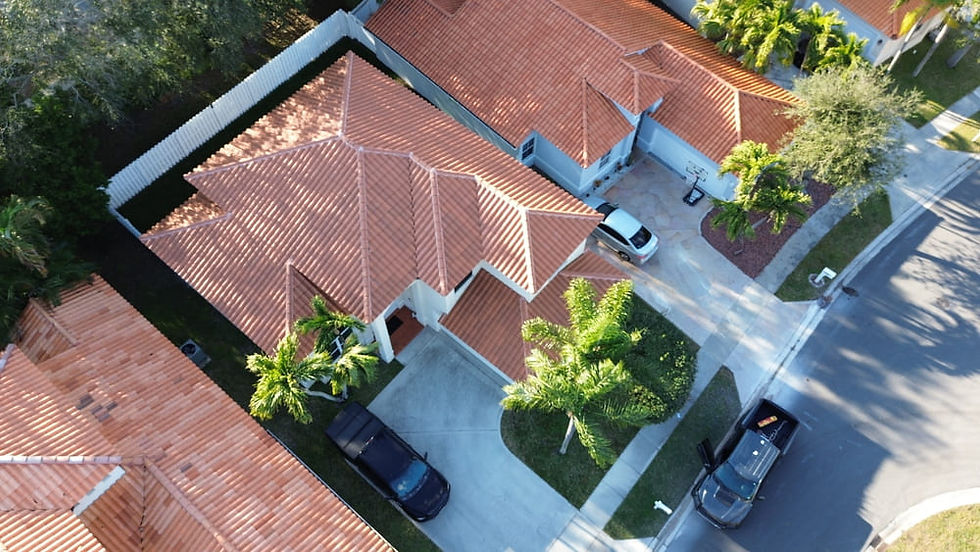 Aerial view of clay tile roofs by Ranger Roofing Palm Beach County.